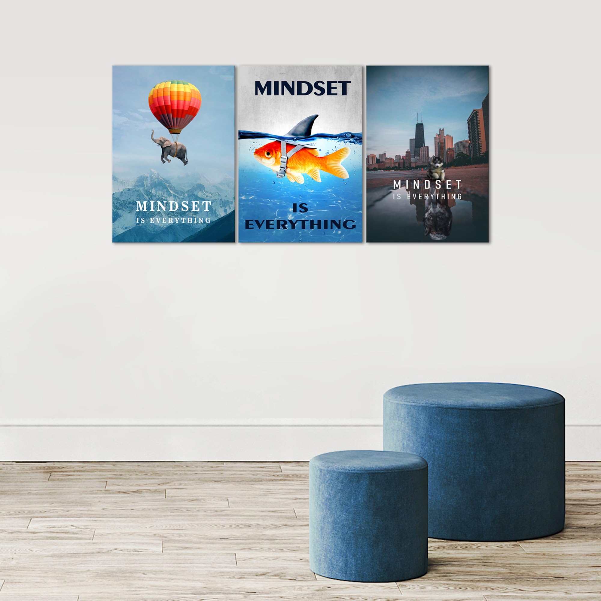 Kawahone Mindset Is Everything - Motivational Wall Art - Inspirational Mindset Entrepreneur Posters Prints Framed Artwork For Of