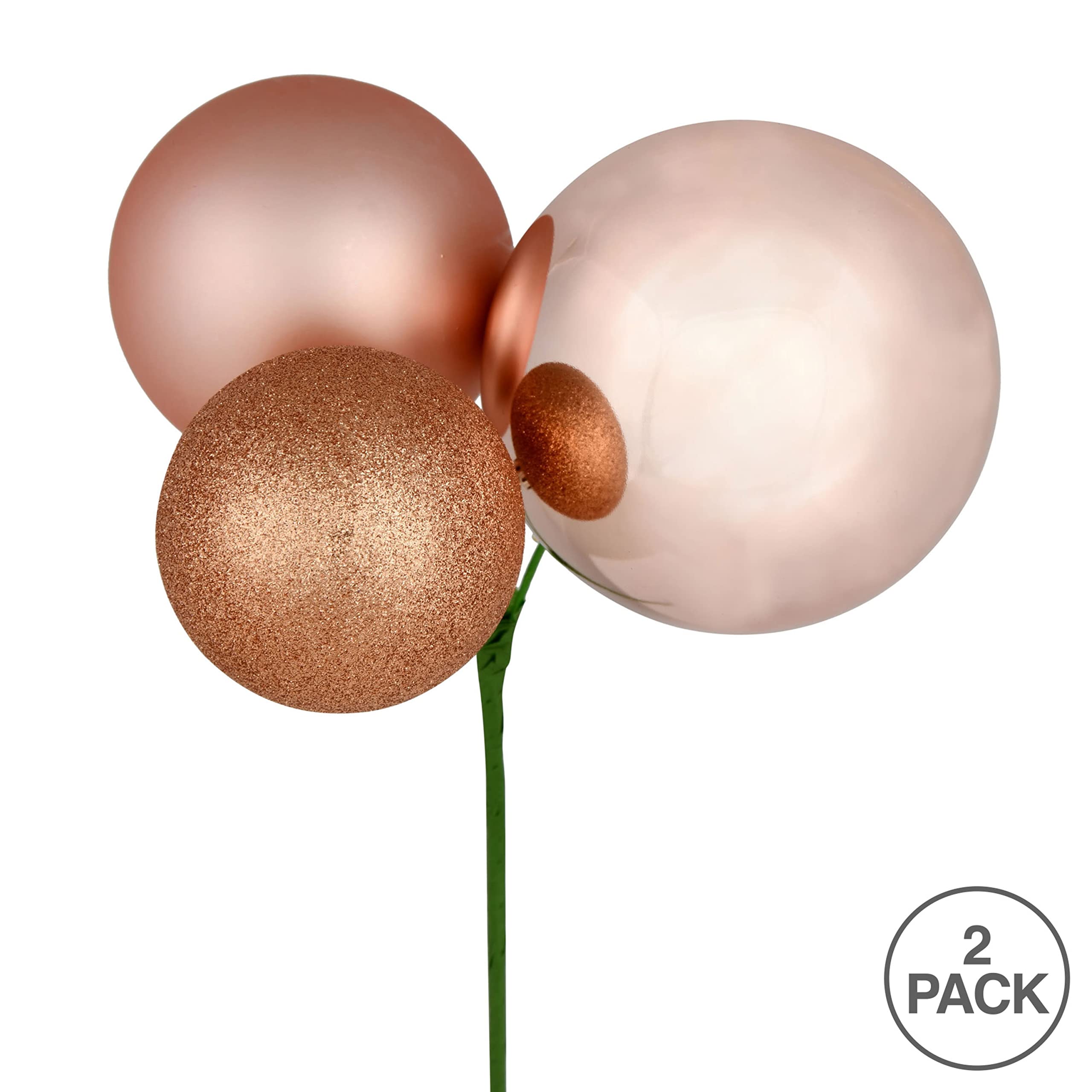 Vickerman 18 Rose Gold Ball Ornament Christmas Pick. There are 2 Picks per Pack.