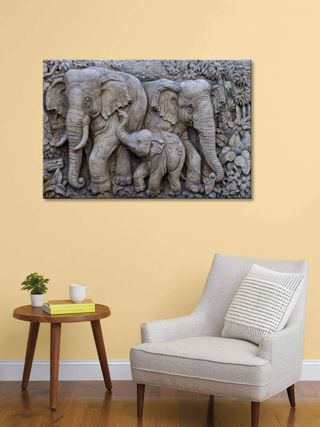 999Store Wooden Stretched Framed Elephant Painting for Living Room, Canvas 24x36 Inches, Modern Stylish Hanging