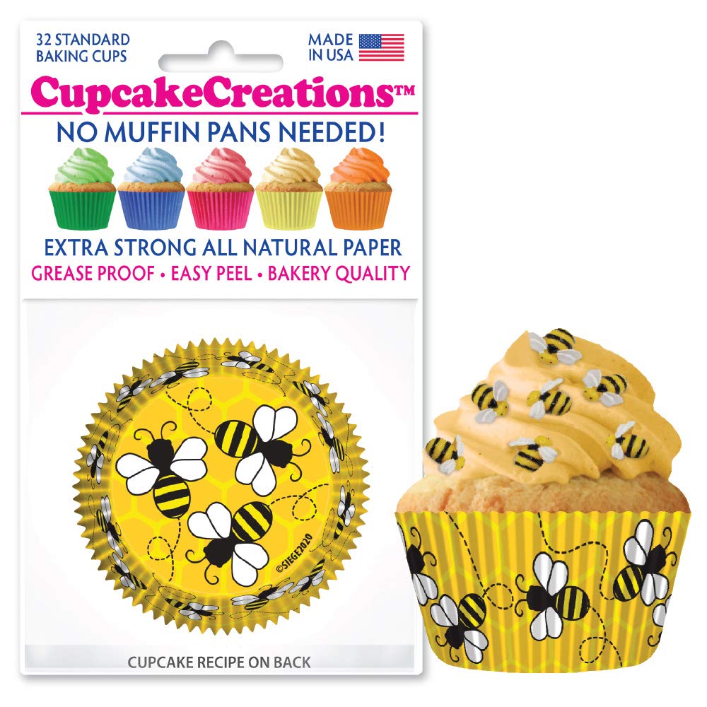 Cupcake Creations 32 Count Standard Cupcake Baking Papers, Honeybees