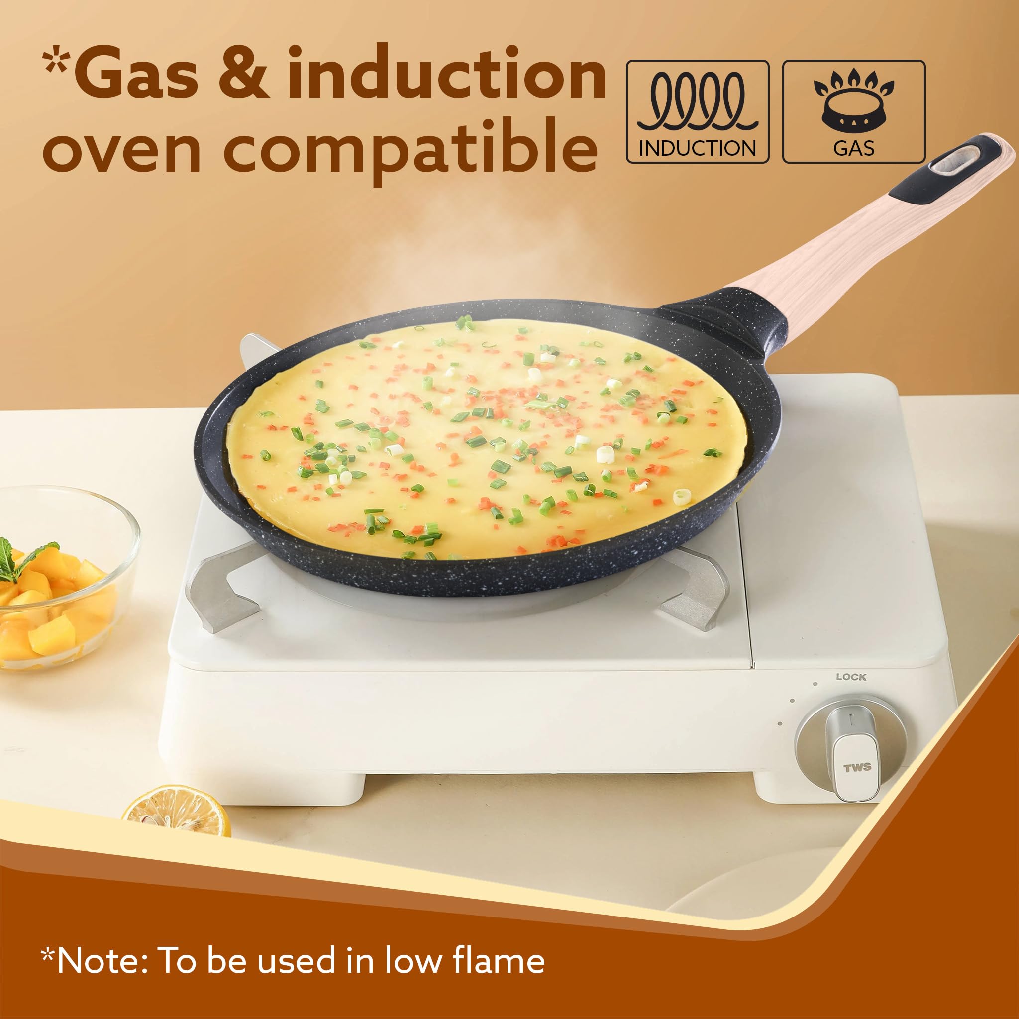 AGARO Imperial Granite Non Stick Tawa, 24cm, Cast Aluminium Body, Dosa, Roti, Paratha, Omlette, Gas & Induction Compatible, Dark