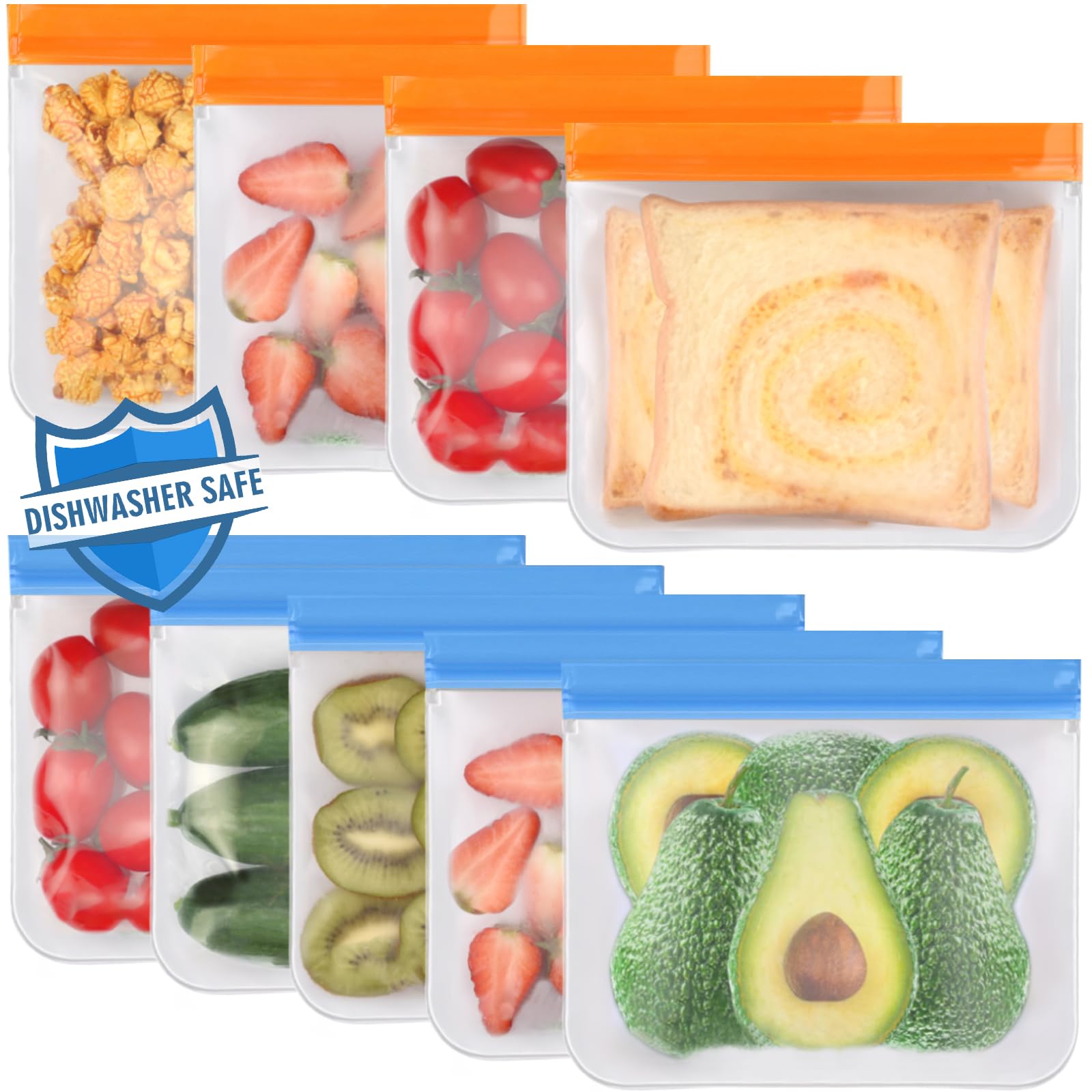 Lerine 9 Pack Reusable Sandwich Bags Dishwasher Safe, Bpa Free Reusable Storage Bags Silicone, Extra Thick Leakproof Reusable Qu