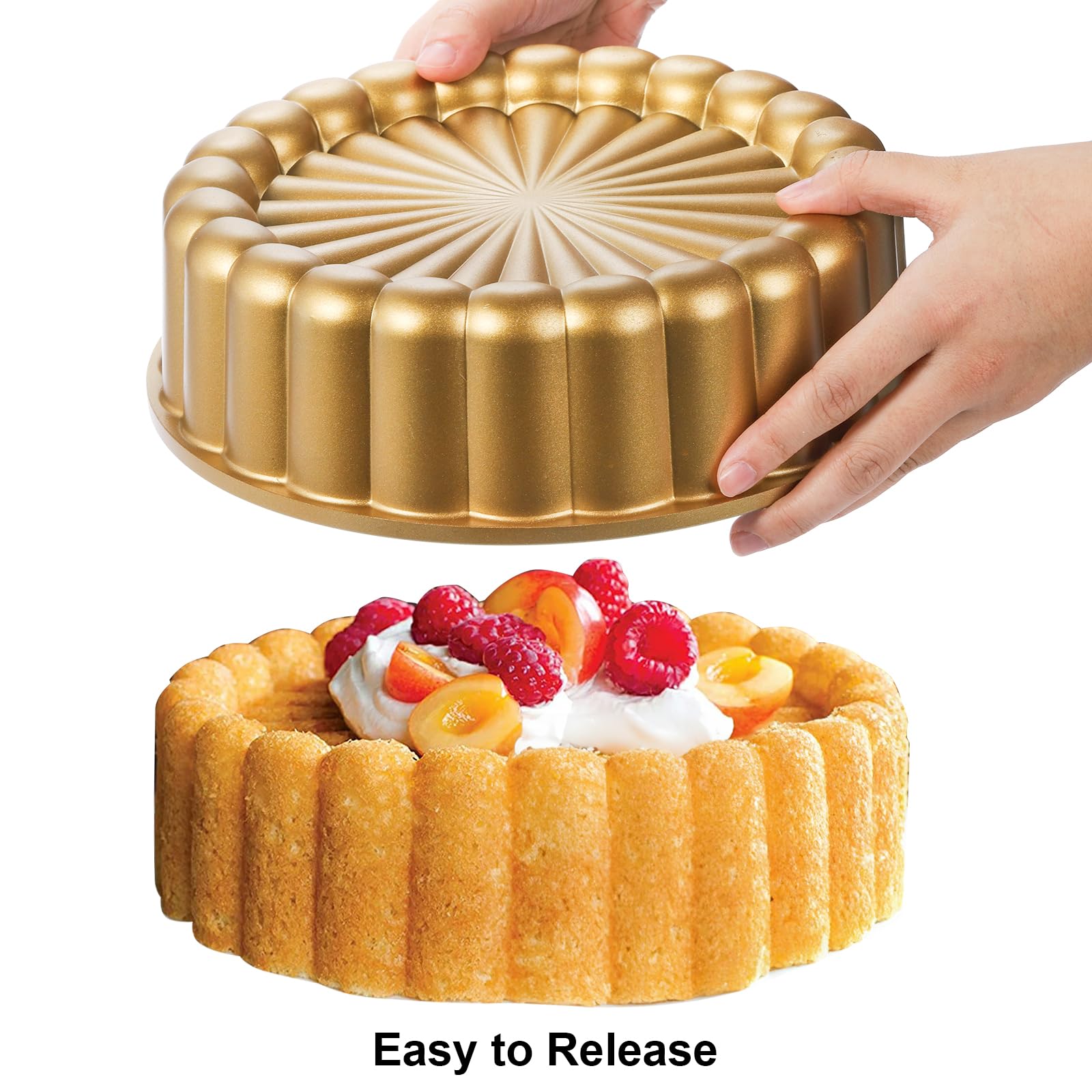 Goaste 9.5 Inch Charlotte Cake Pan, Reusable Mold Fluted Cake Pan, Nonstick Aluminium Cake Mold With Flower Shape For Cheese Cak