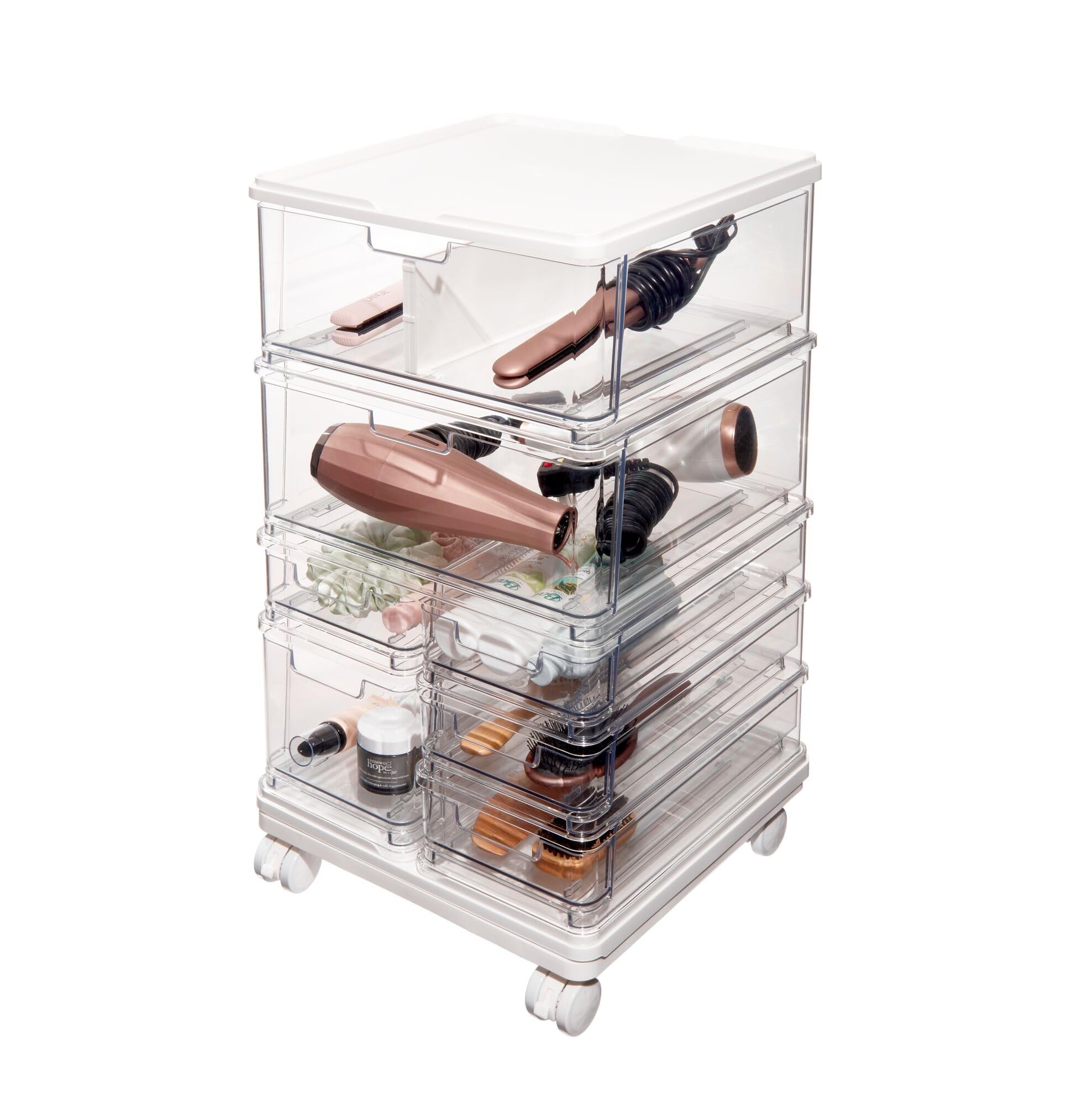 Idesign The Sarah Tanno Collection Large 7-Drawer Stacking Cosmetic Organizer Cart, Clear/White