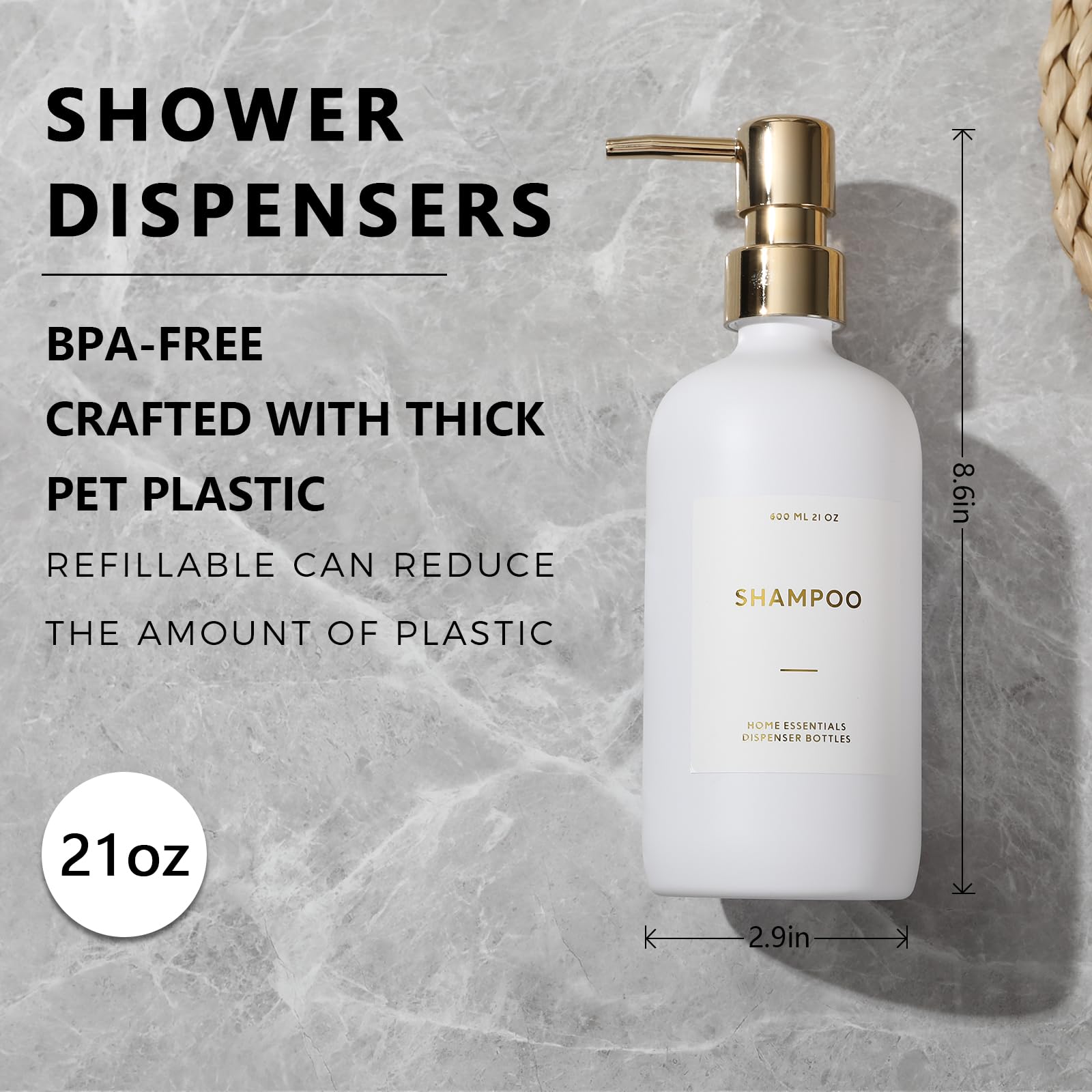 Homcdaly Shampoo And Conditioner Dispenser, 21Oz 3-Pack Refillable Shampoo And Conditioner Bottles, Shampoo Container, Empty Sha