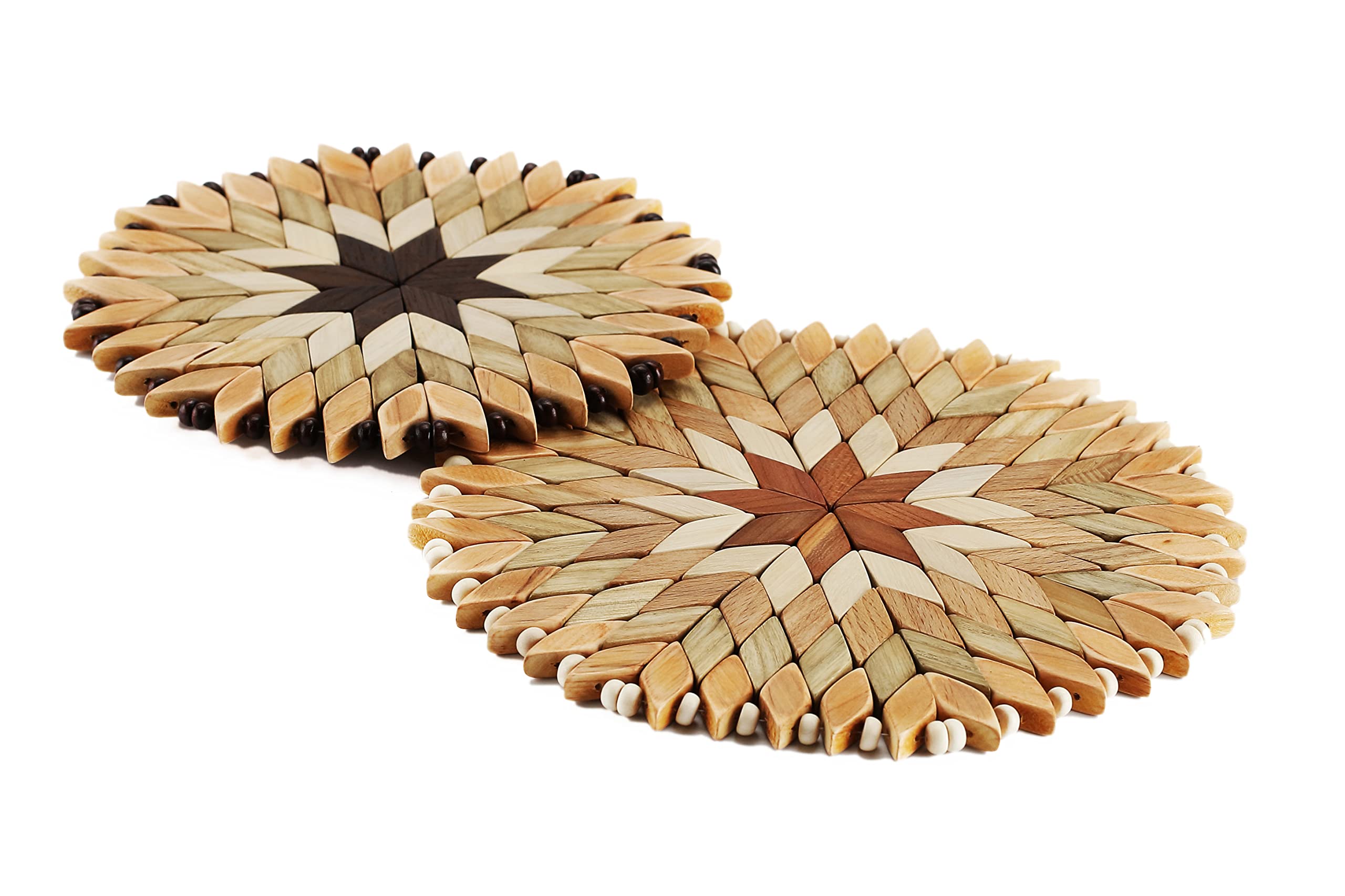 Set Of 2 Large Handmade Wooden Trivets For Hot Dishes - Diameter 9'' And 7''- Big Coasters And Hot Pads - Great Kitchen Gift Ide