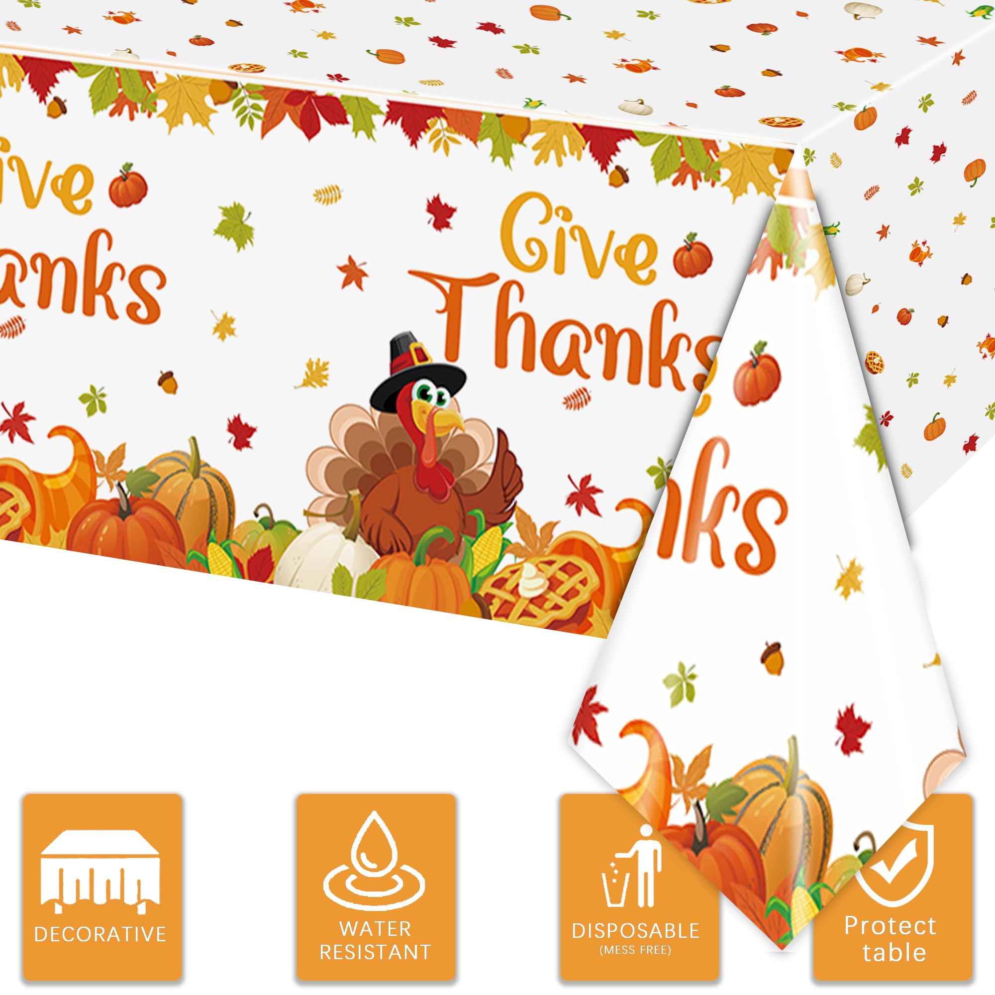 XueXiceili 3pcs Thanksgiving Tablecloths Fall Picnic Turkey Disposable Plastic Maple Leaves Covers for Thanksgiving and Harvest