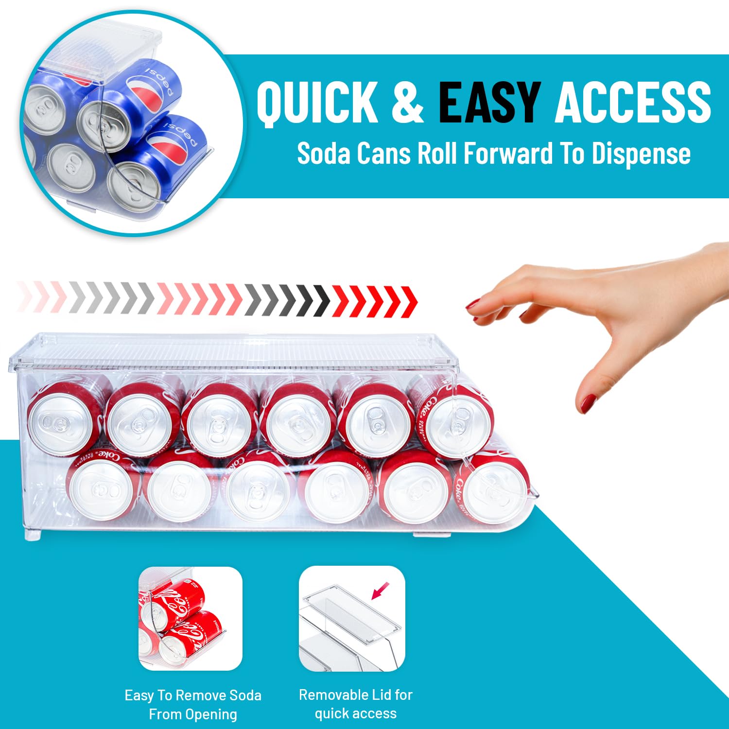 Soda Can Organizer With Lids, Stackable Soda Can Dispenser For Refrigerator, Clear Can Holder Organization And Storage Bins For