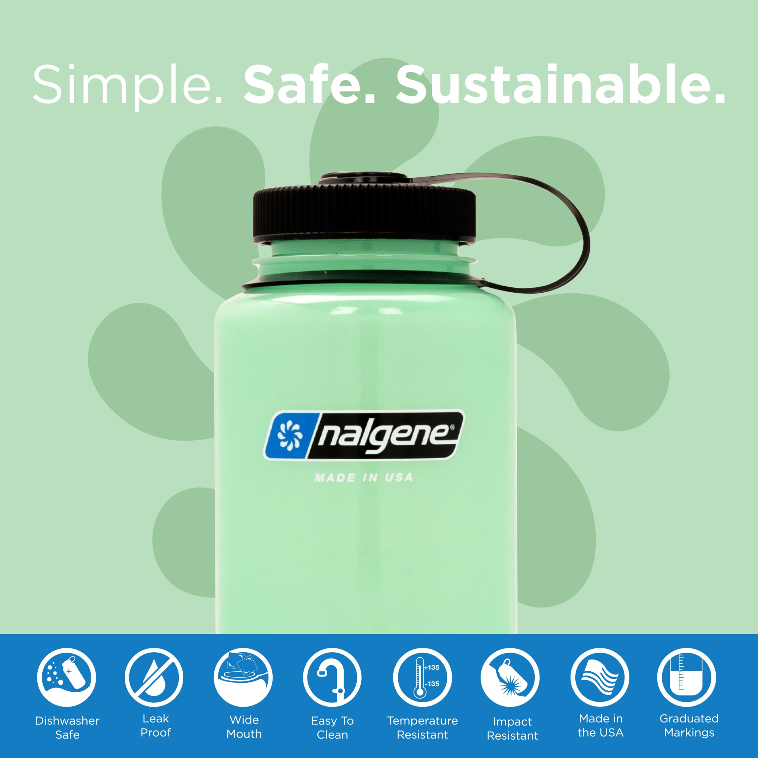 Nalgene Sustain Tritan Bpa-Free Water Bottle Made With Material Derived From 50% Plastic Waste, 32 Oz, Wide Mouth, Glow Green