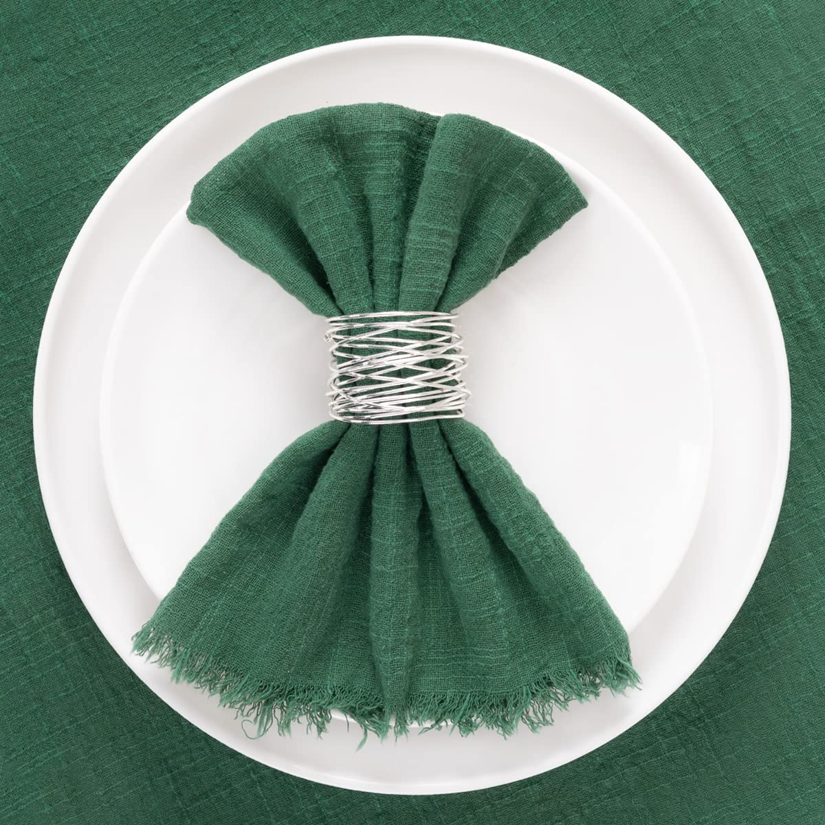 Socomi Set Of 12 Linen Napkins Emerald Green Christmas Easter Spring Cloth Napkins Washable Cotton Dinner Napkins Fringe 17''X17