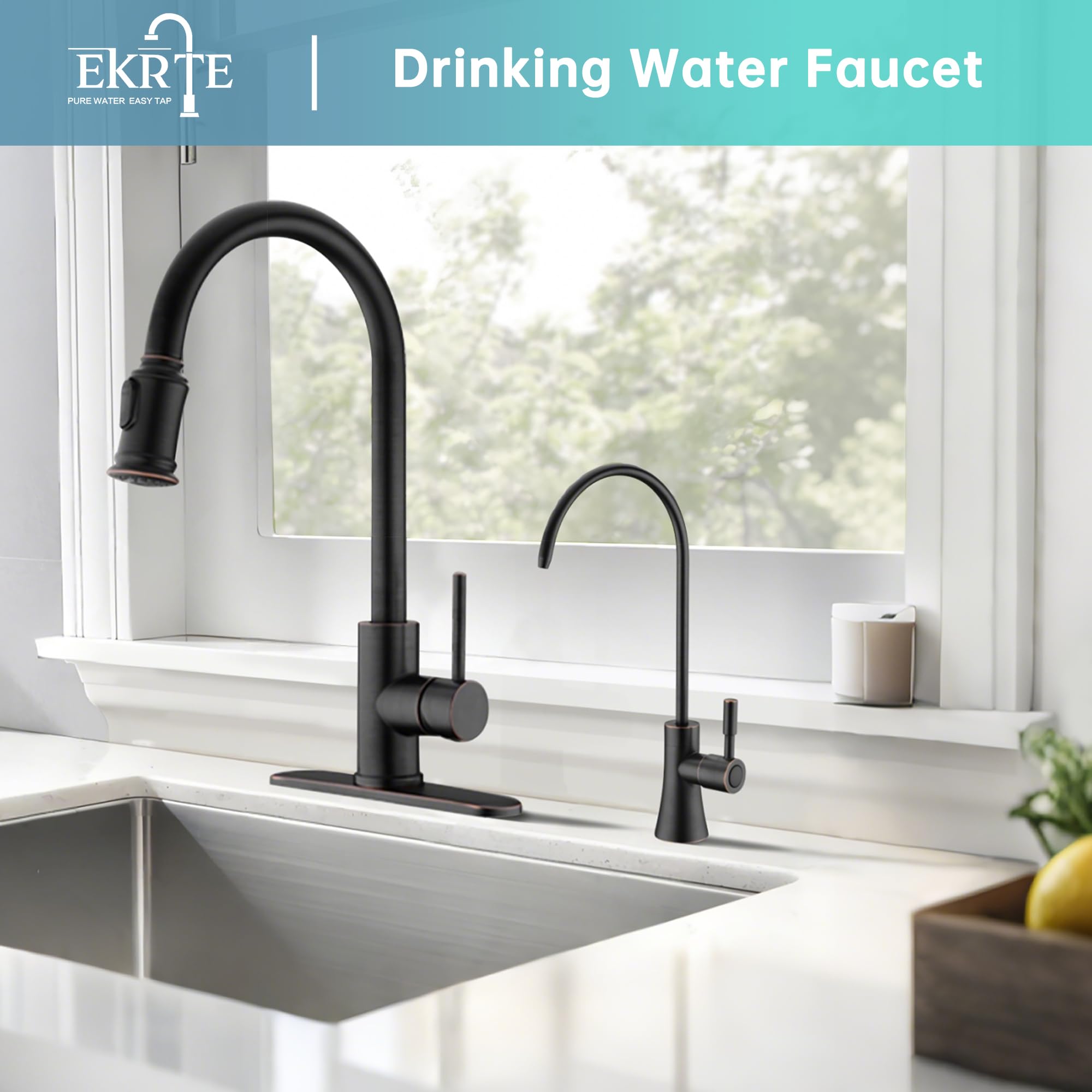 EKRTE Commercial Water Filtration Faucet Brass Drinking Water Purifier Faucet  Oil Rubbed Bronze Kitchen Bar Sink Drinking Water Purifier Faucet