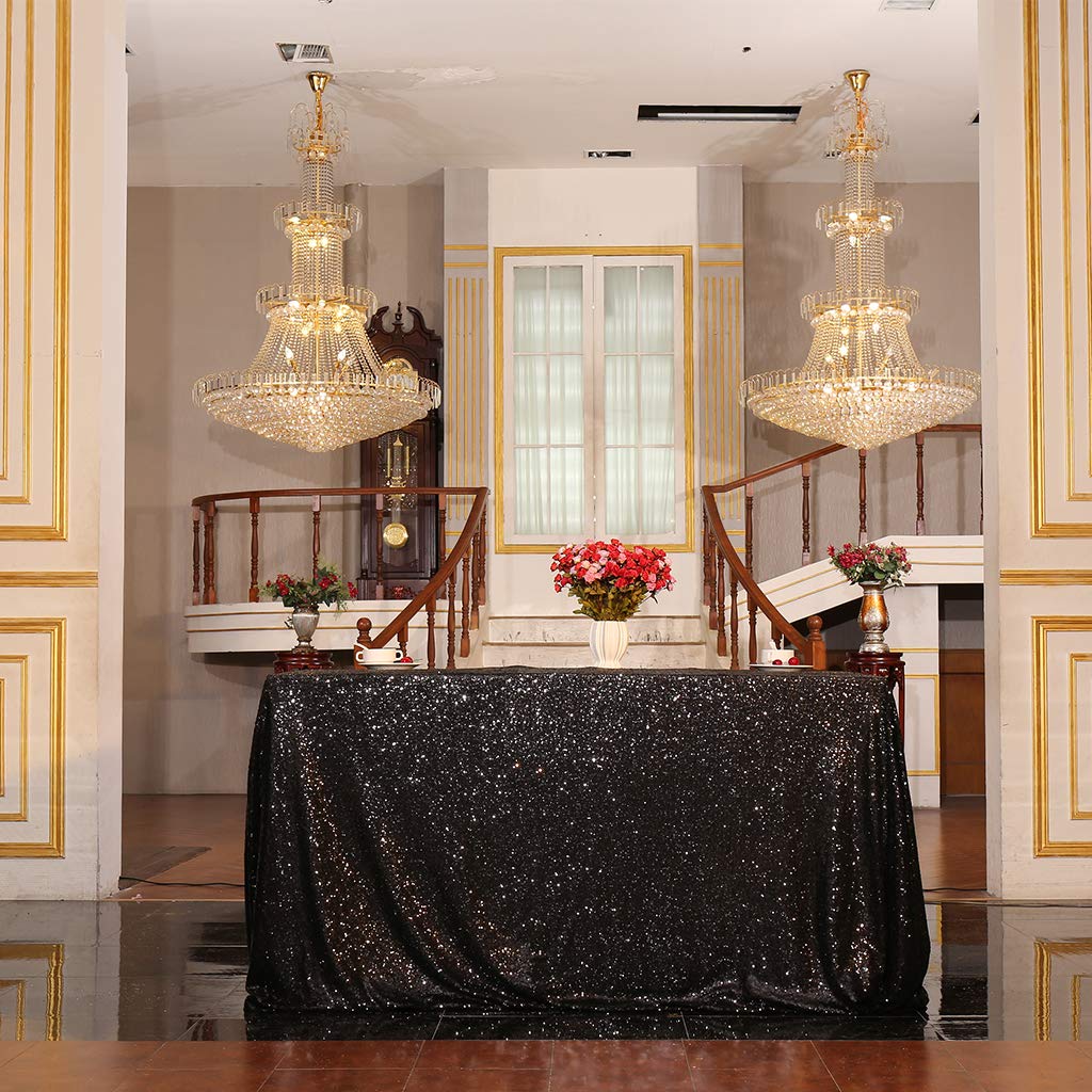 Juya Delight 60'' X 102'' Black Sequin Tablecloth Rectangle Sequin Table Cover For Wedding Birthday Party Festival Ceremony Cake