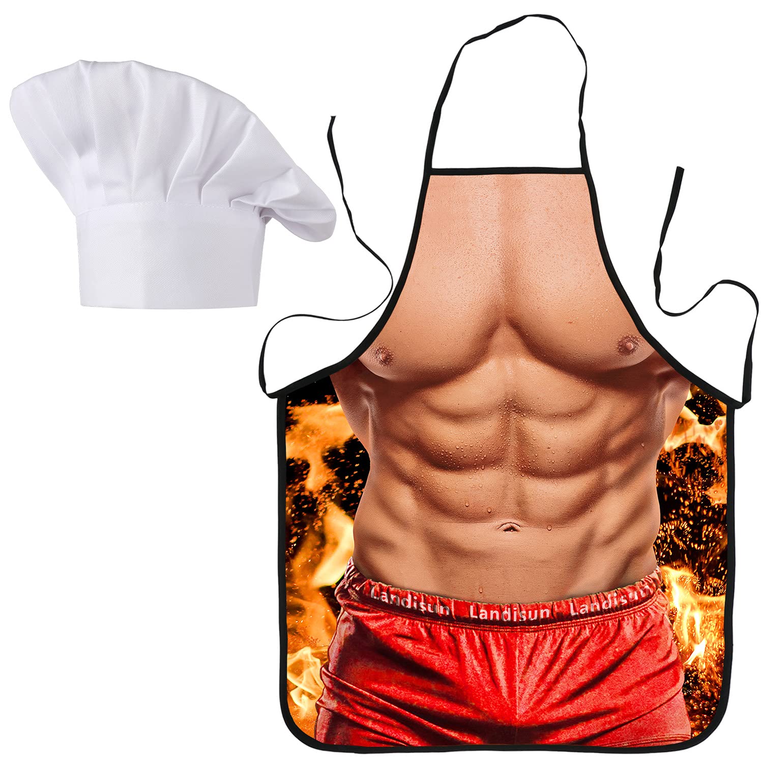 Landisun Chef Hat Apron White Chefs Hat Funny Apron Men Apron Women Apron Gag Gift Kitchen Cooking Flame Awesomeguy