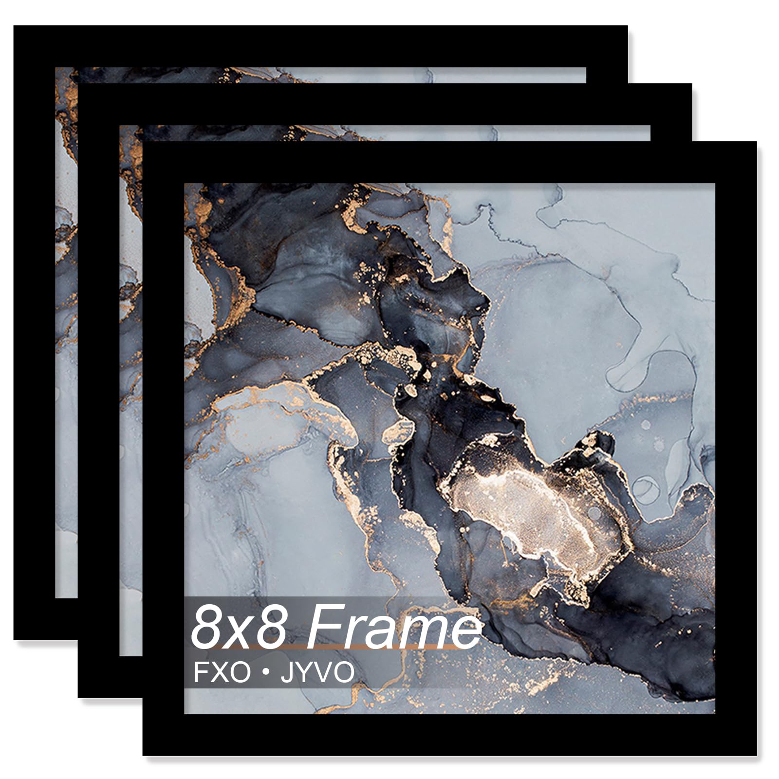 Fxojyvo 8x8 Frame Set of 3, Black Picture Frame for 8 x 8 Square Picture Poster Photo, Light Weight and High Transparent 8 by 8 