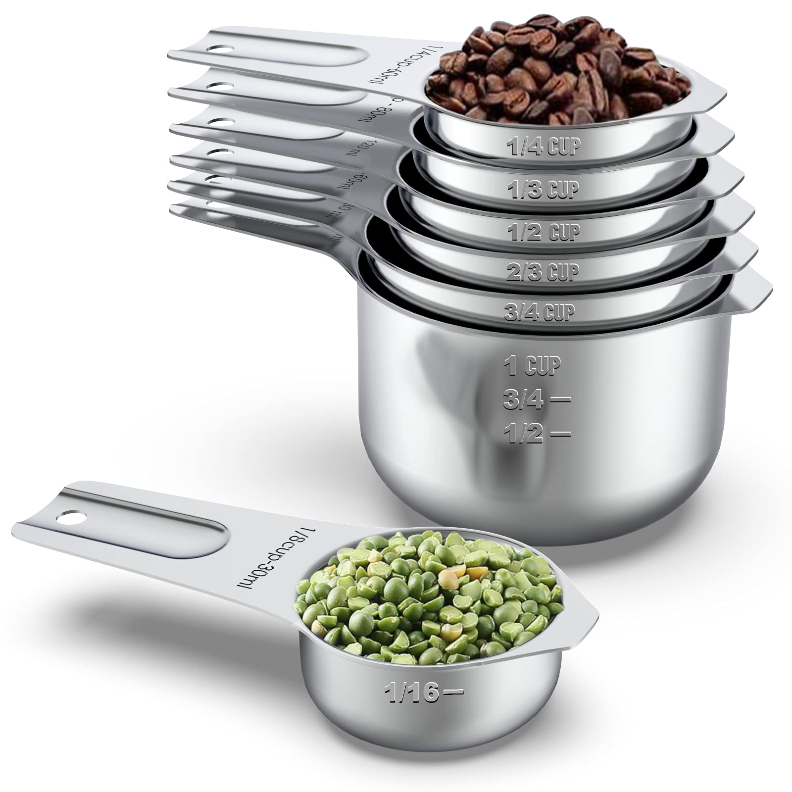 Stainless Steel Measuring Cups, Wildone Metal Measuring Cups Set With Easy To Read Markings For Measuring Dry Or Liquid Ingredie