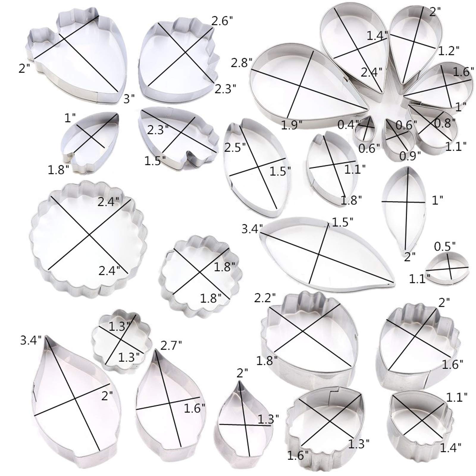 7Set Stainless Steel Gum Paste Fower Cutter Set Fondant Flower Leaves Cutter Sugarcraft Cookie Cutter Diy Making Tools For Cake