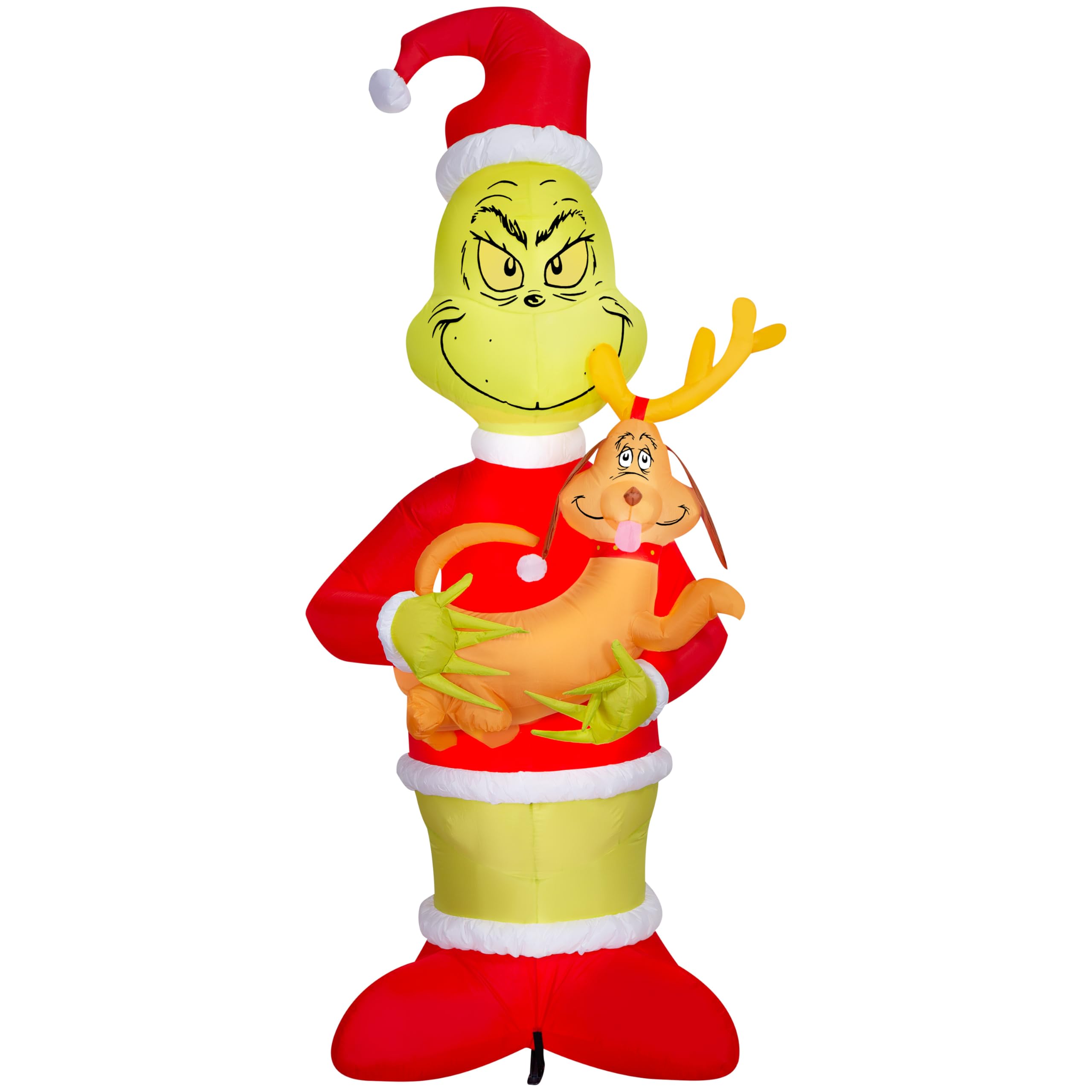 Gemmy Christmas Airblown Inflatable Grinch Holding Max Giant Scene Dr. Seuss, 8 ft Tall