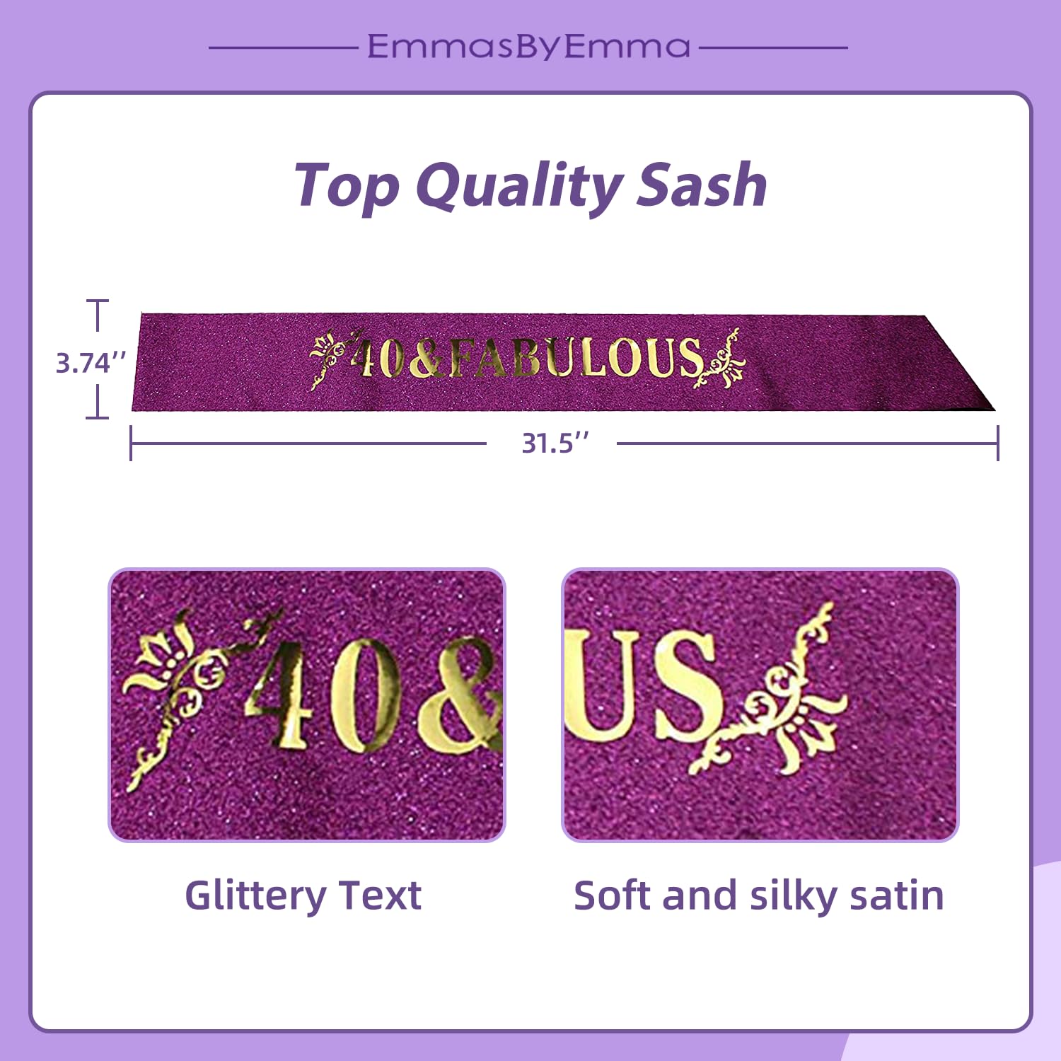 40Th Birthday Sash And Tiara For Women - Fabulous Glitter Sash + Fabulous Rhinestone Purple Premium Metal Tiara For Her, 40Th Bi
