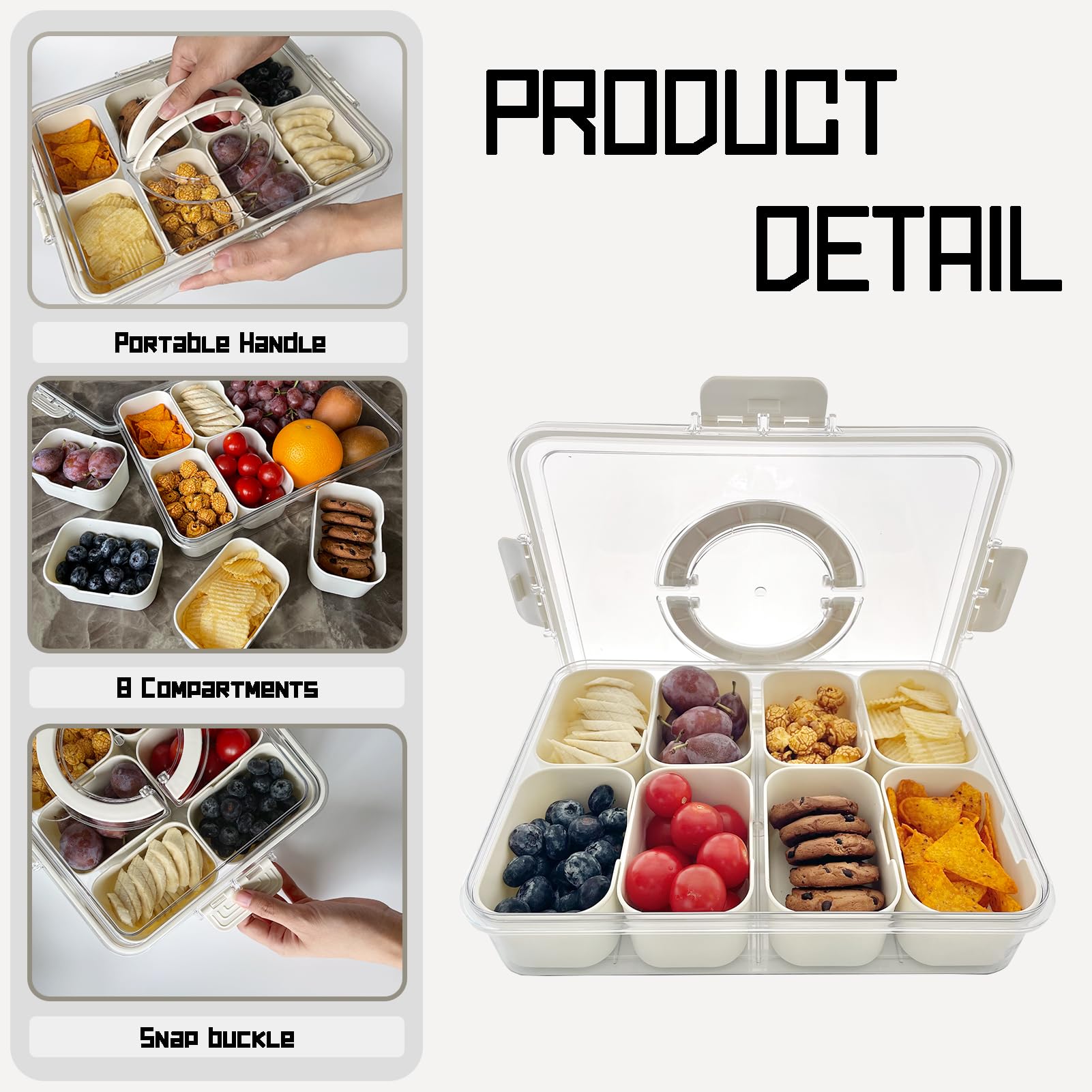 Aektby Snackle Box Charcuterie Container | Divided Serving Tray With Lid And Handle | Portable Snack Tray | Clear Snack Organize