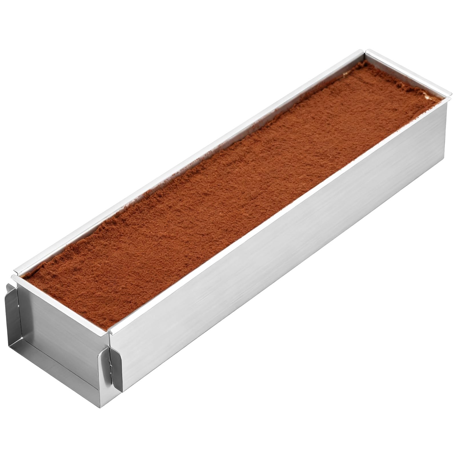 Calolin Rectangle Cake Pan, 15.7 x 3.9 x 2.4 in Stainless Steel Tiramisu Pan with Removable Side, 6 cm Deep Rectangular Baking T