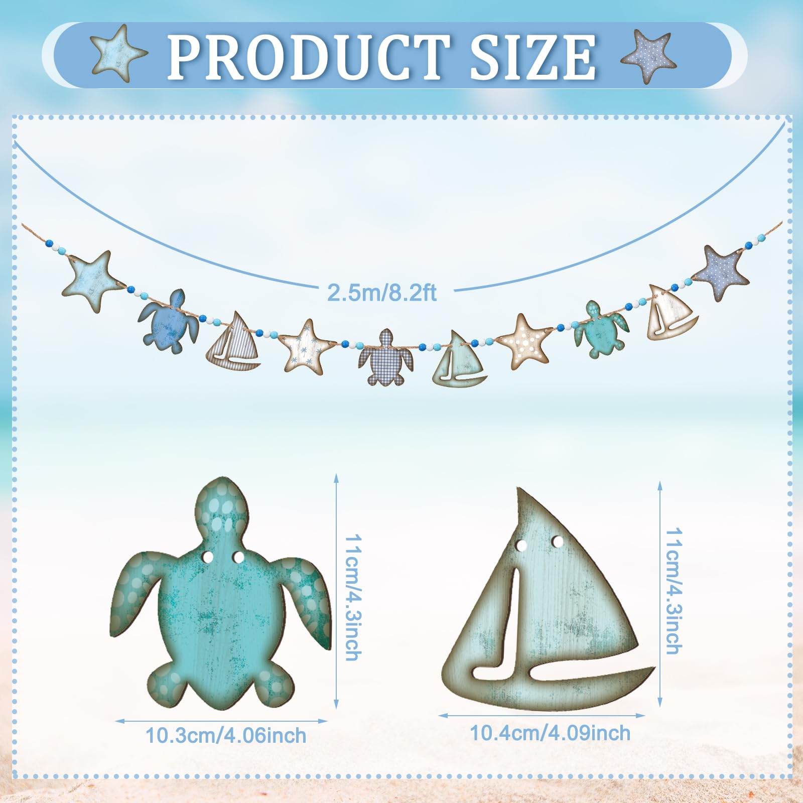 Cinnvoice Vintage Sea Turtle and Starfish Garland Sailboat Banner Ocean Coastal Nautical Party Decoration Turtle Birthday Hangin