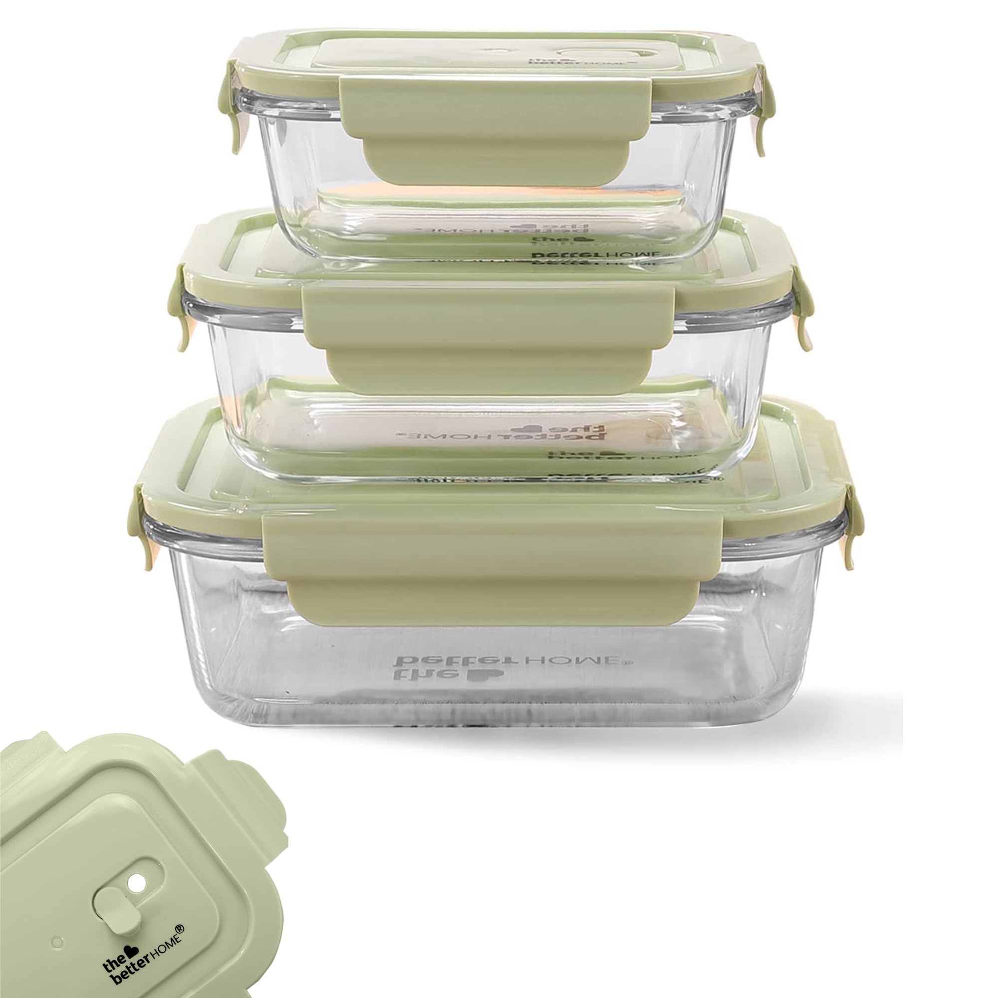 The Better Home Borosilicate Glass Lunch Box Set Of 3 (1040Ml,680Ml, 410Ml) Tiffin Box For Office For Men Women |Lunch Box For W