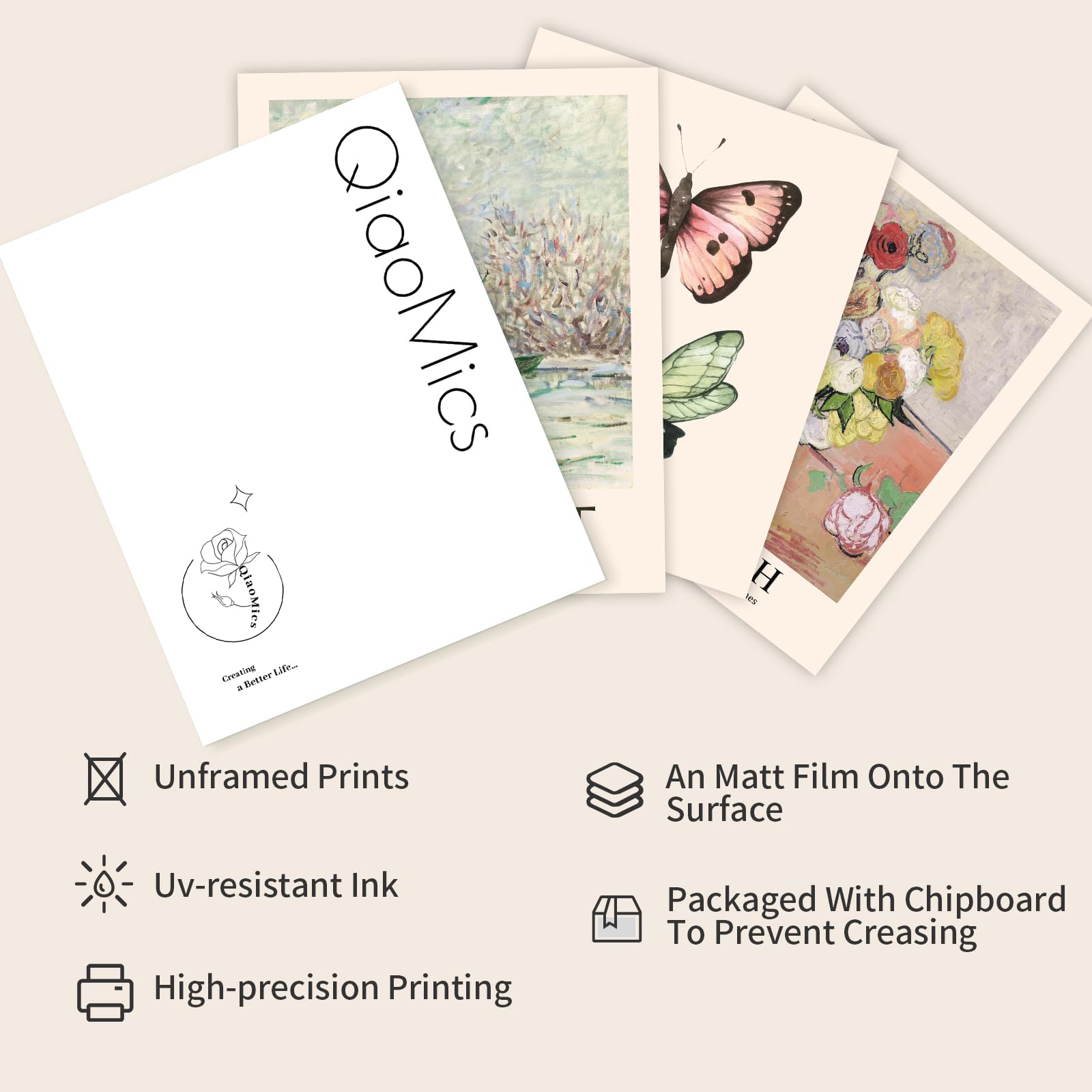 Qiaomics Wall Art Prints Aesthetic,Flower Market Wall Art Prints For Bedroom,Monet&Van Gogh Wall Art Poster,Colorful Abstract Gi