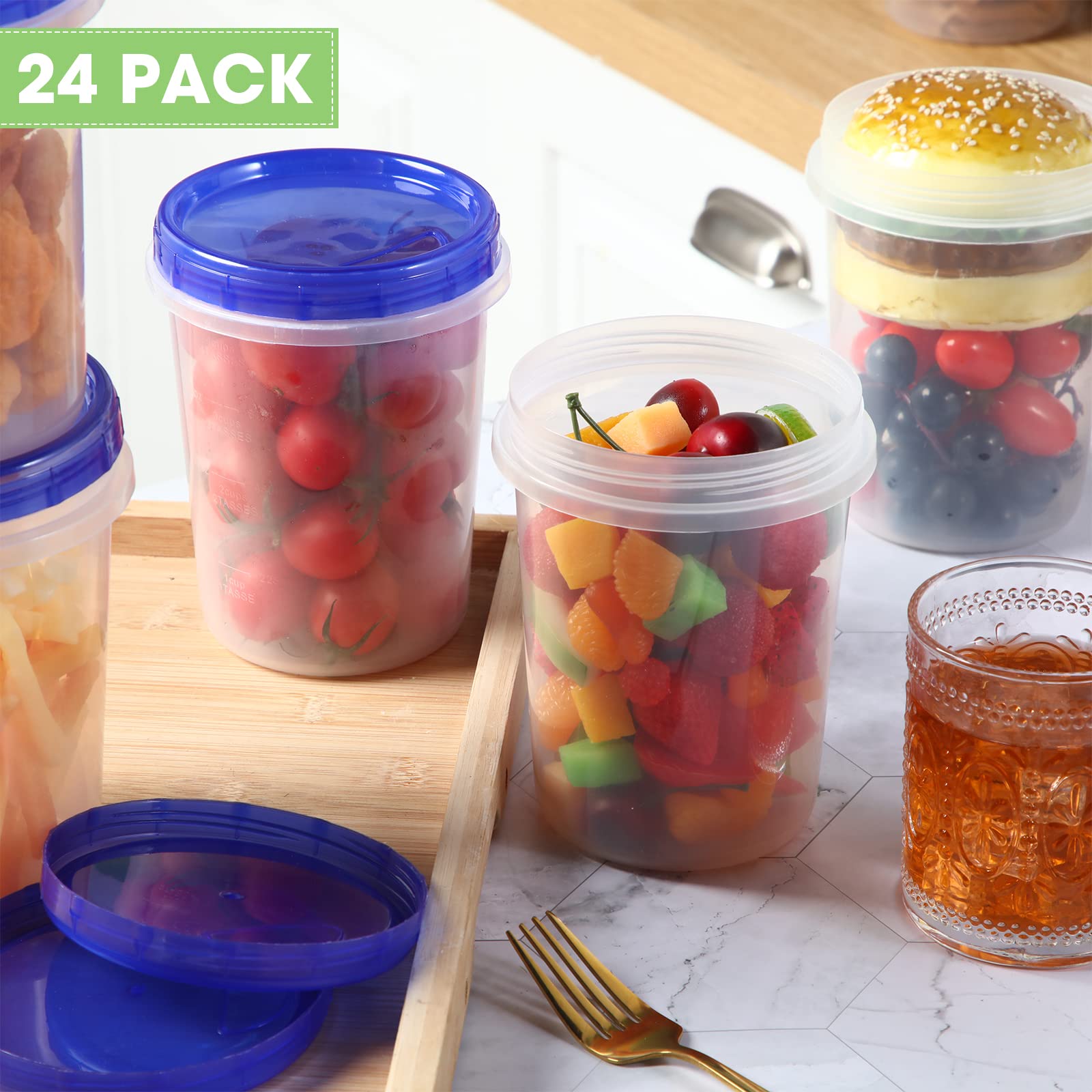 24 Pcs 32 Oz Food Storage Freezer Container With Twist Top Lids Reusable Plastic Soup Food Containers With Screw On Lids Leakpro