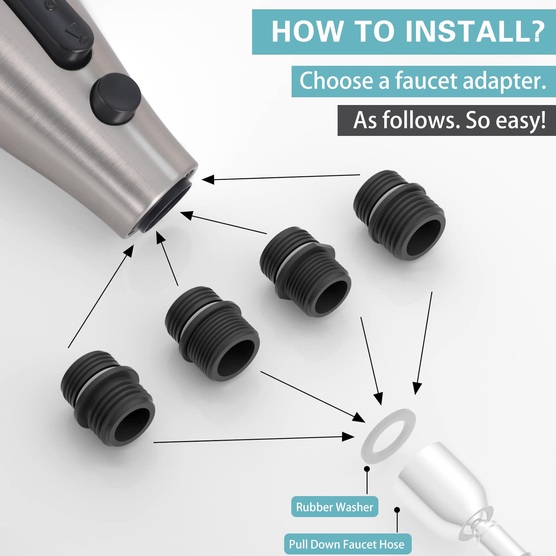 Hsmhose Kitchen Faucet Head Replacement 4 Modes, Pull Down Faucet Sprayer Head Nozzle Kitchen Sink Faucet Head With 11 Adapters