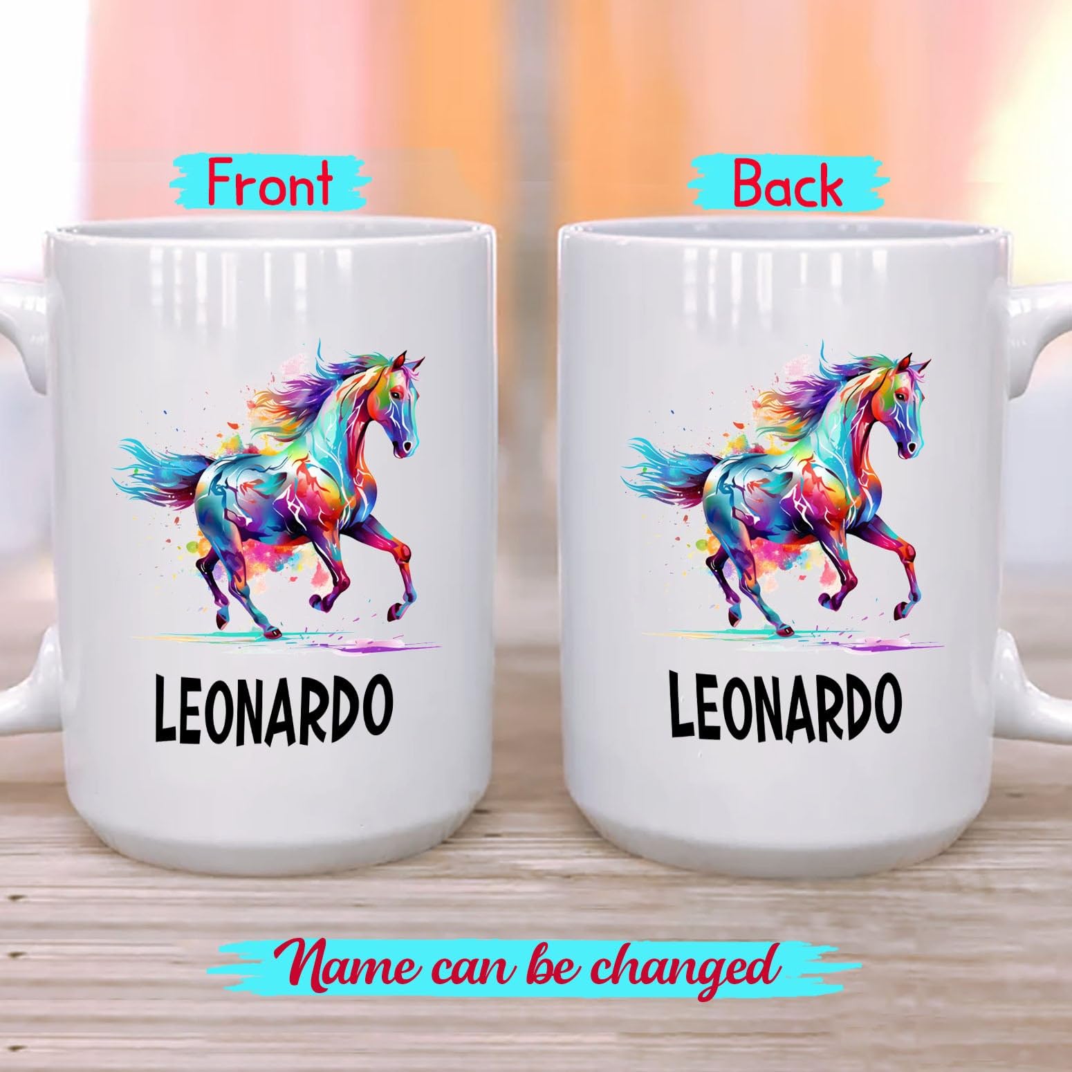 Personalized Name Horse Animal Color Coffee Mug Cup Gift For Men Women Horse Lover, Customized Horse White Coffee Cup 11 Oz 15 O