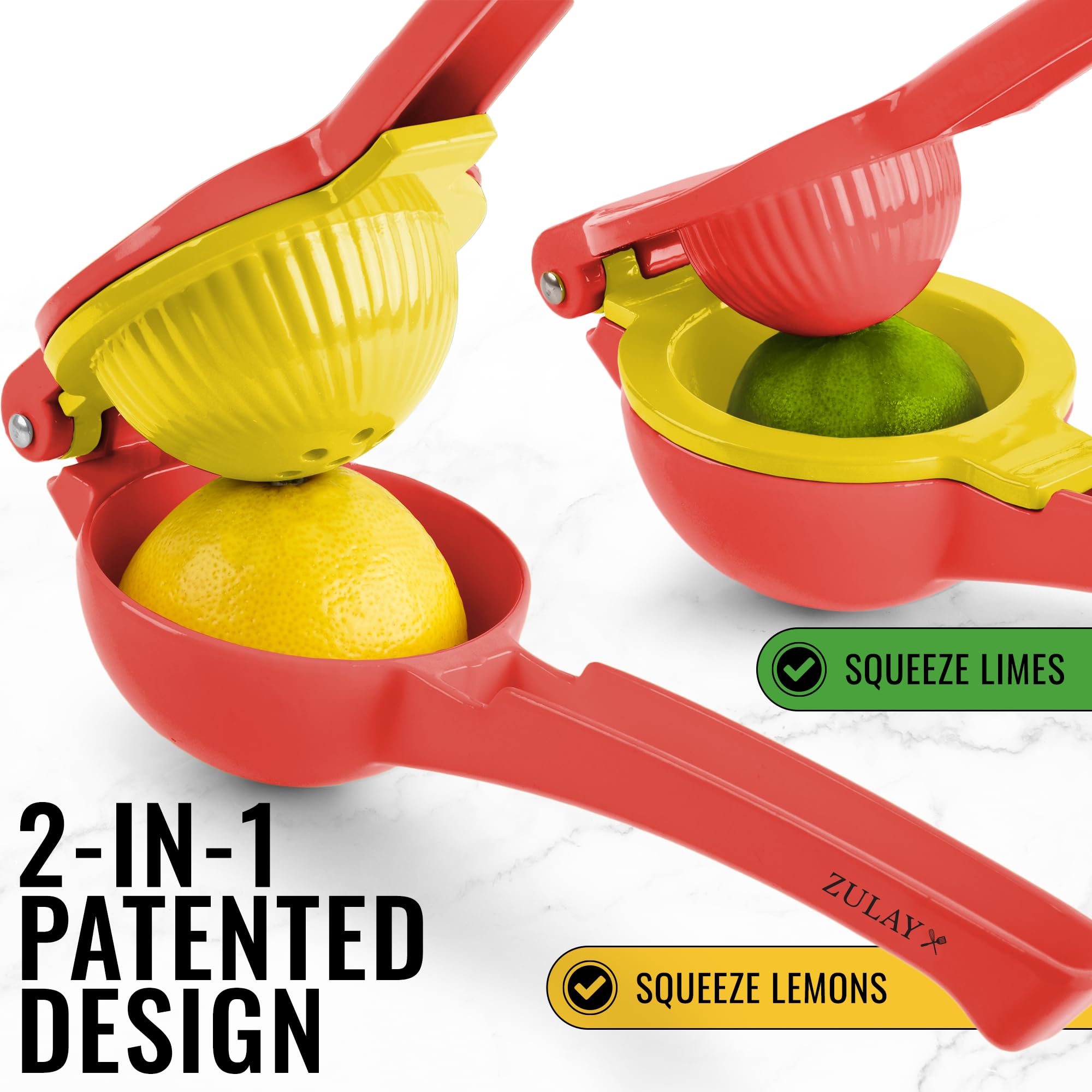 Zulay Metal 2-In-1 Lemon Squeezer Manual - Sturdy, Max Extraction Hand Juicer Lemon Squeezer Gets Every Last Drop - Easy To Clea