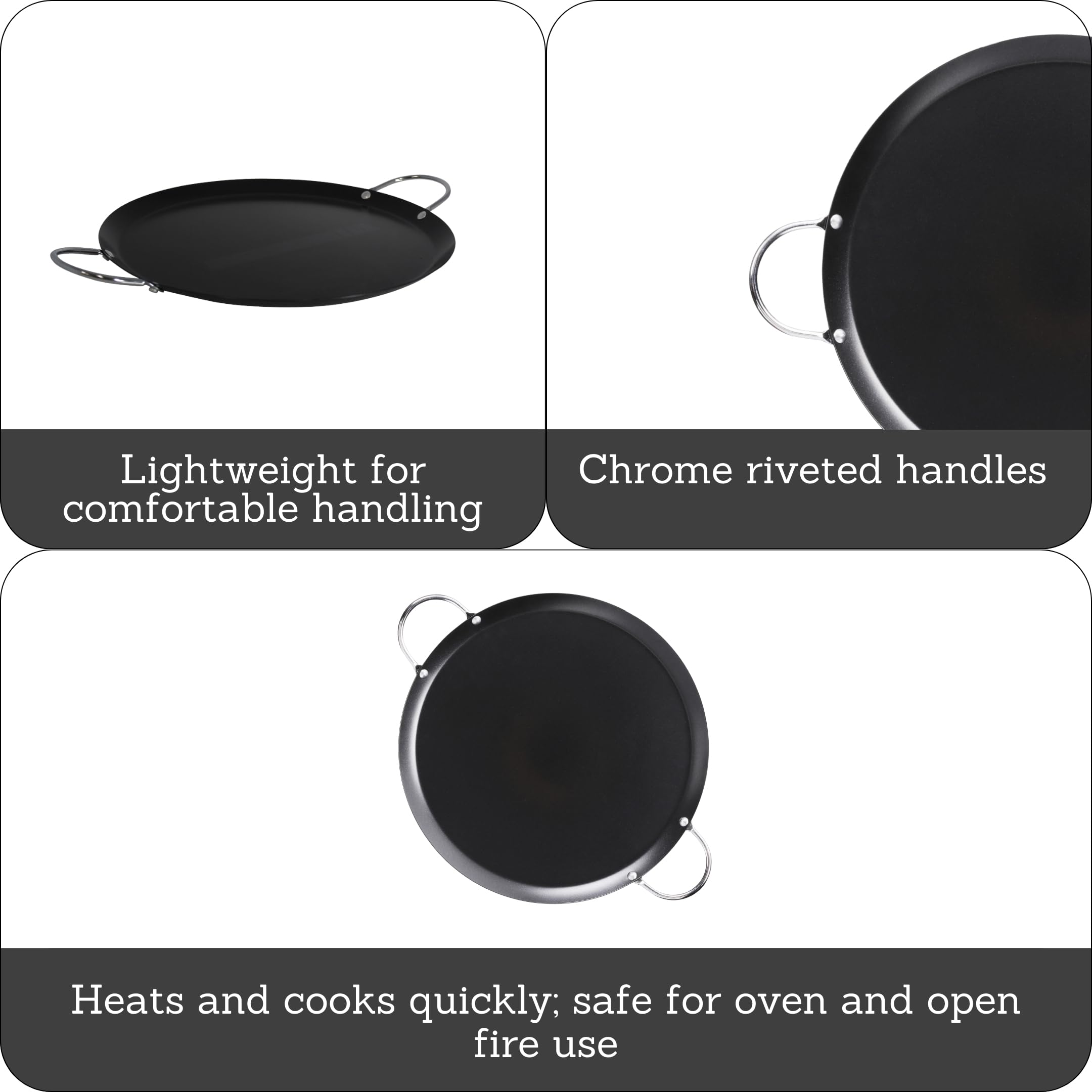 Imusa 9In Carbon Steel Nonstick Round Comal With Metal Handles, Black