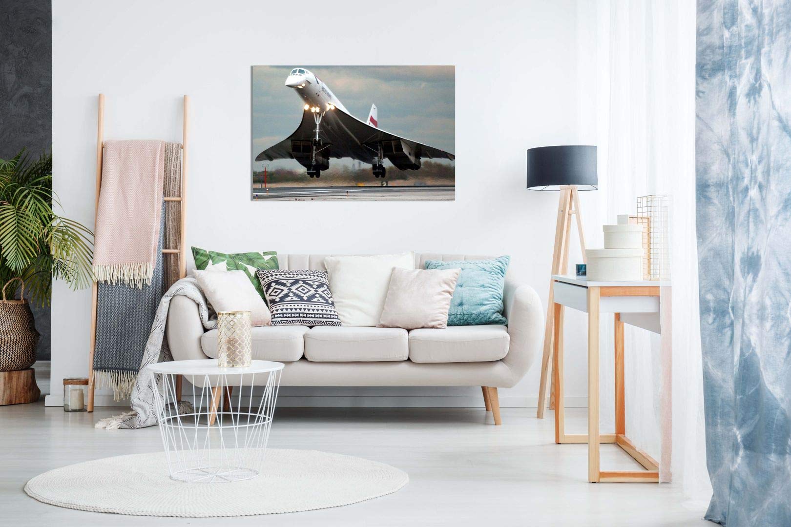 Ba Concorde Supersonic Jet Landing Canvas Wall Art Picture Print (18X12In)