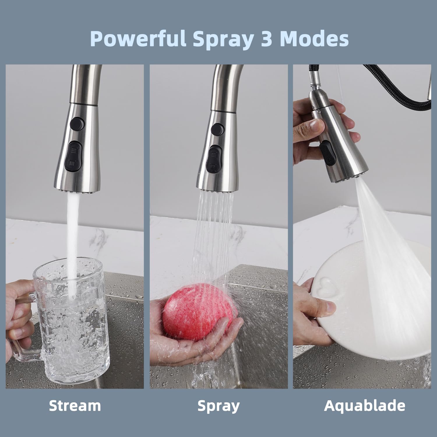 Universal Metal Kitchen Faucet Head Replacement, Ifealclear Pull Down Kitchen Sink Faucet Sprayer Head, Compatible With Moen, De