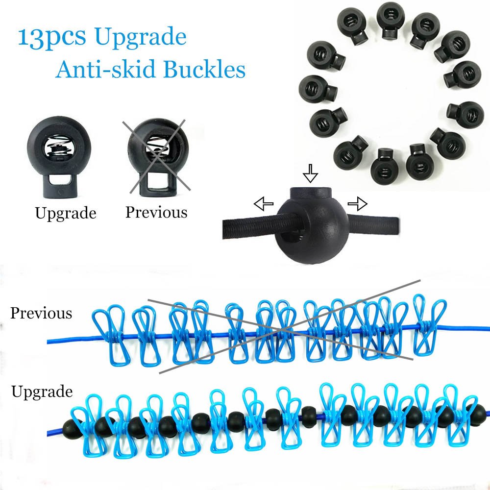 Adjustable Elastic Clothesline With Clips And Positioning Balls Portable Retractable Windproof Laundry Hanging Rope For Travel C