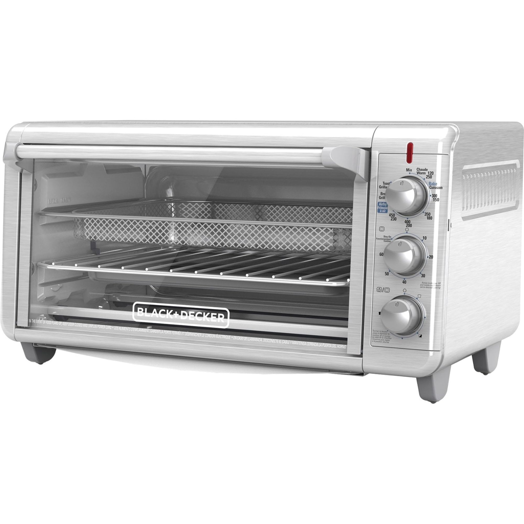 Black+Decker Crisp 'N Bake Air Fry Toaster Oven, 8-Slice, 5 Cooking Functions, 60 Minute Timer, Stainless Steel