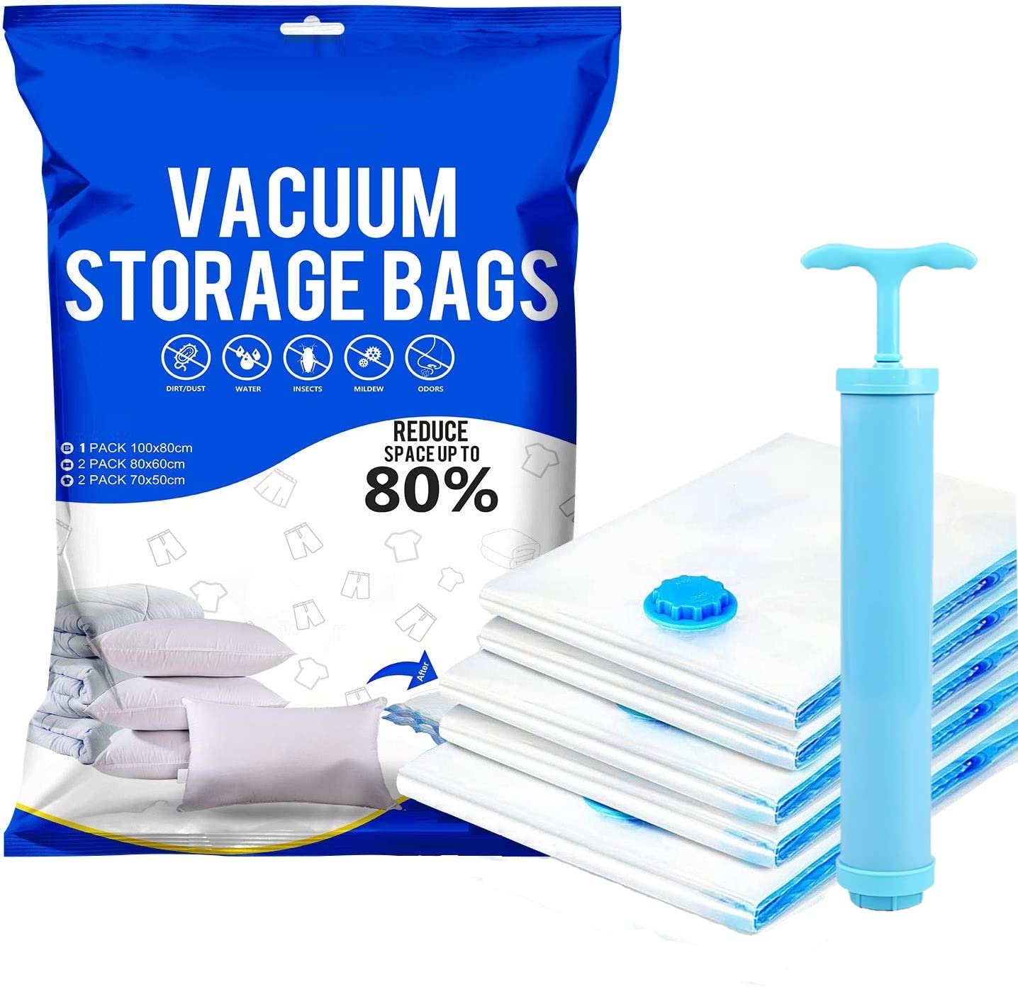 Nirency Vacuum Bags For Clothes With Pump | Reusable Storage Bags For Travel | Ziplock Vacuum Bags For Blanket, Bedding, Pillows