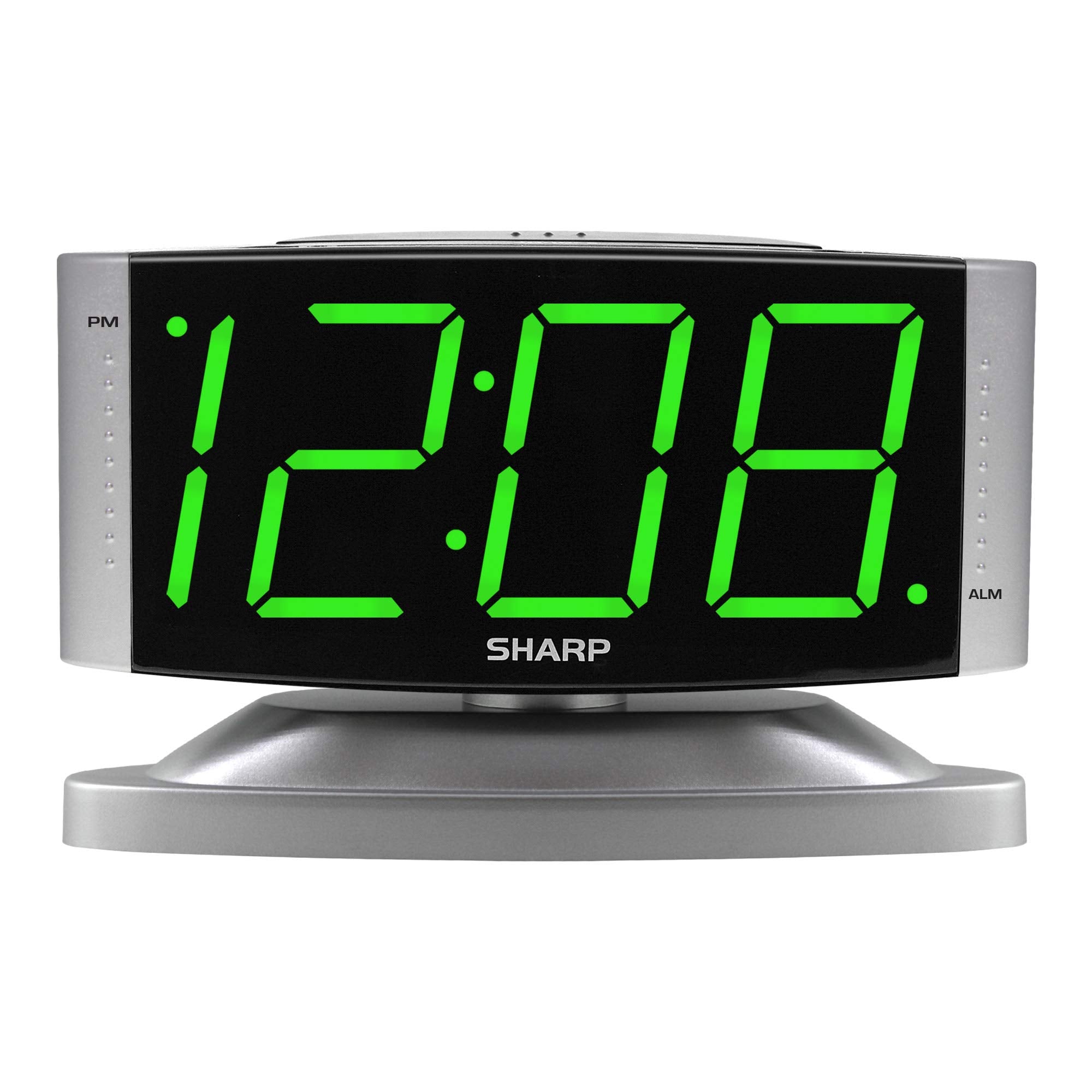 Sharp Home LED Digital Alarm Clock - Swivel Base - Outlet Powered, Simple Operation, Alarm, Snooze, Brightness Dimmer, Big Green
