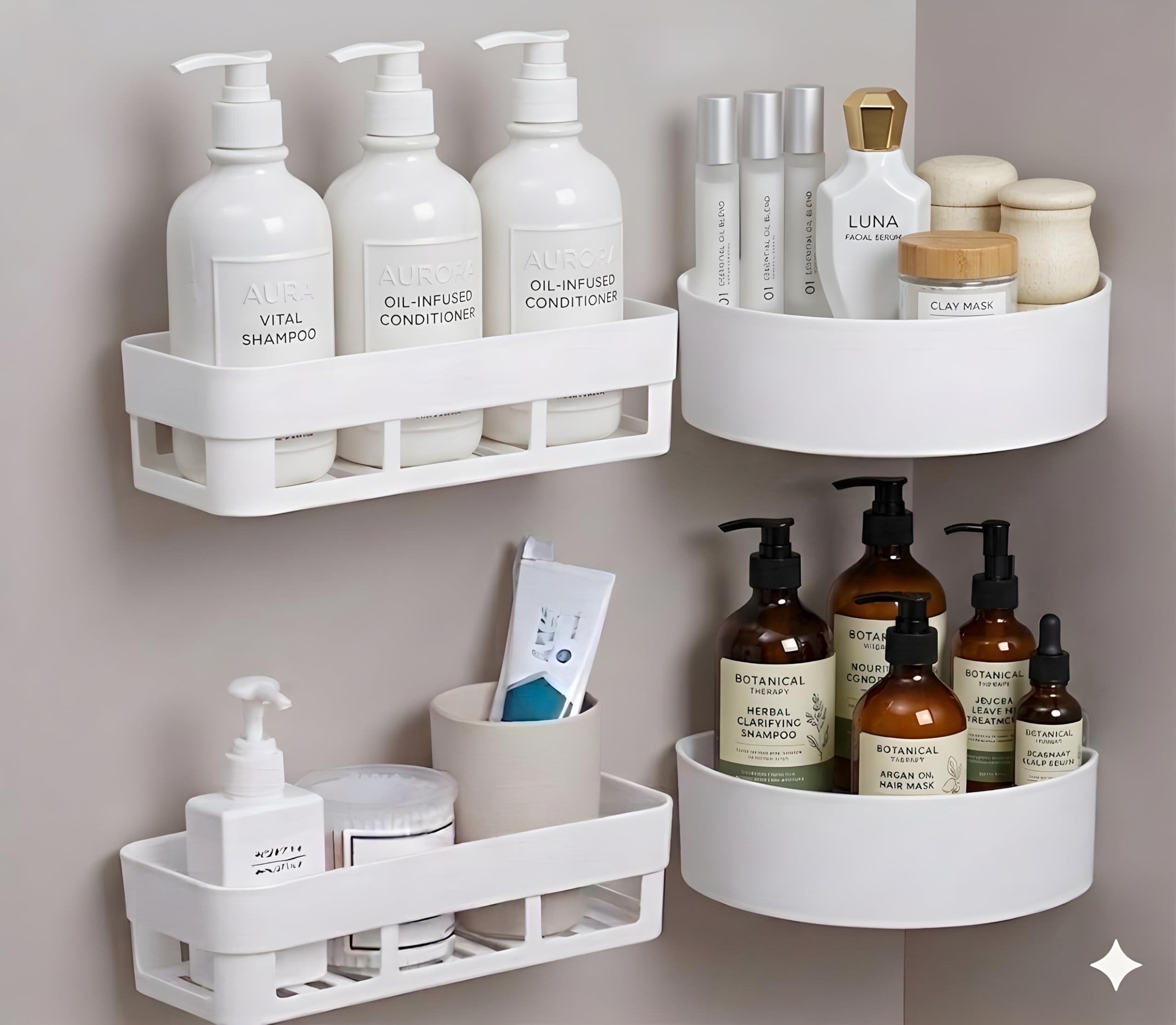 Hexahome Wall Shelves Bathroom Plastic SelfAdhesive Corner Stand Without Drilling Multipurpose Wall Holder Bathroom Storage Rac