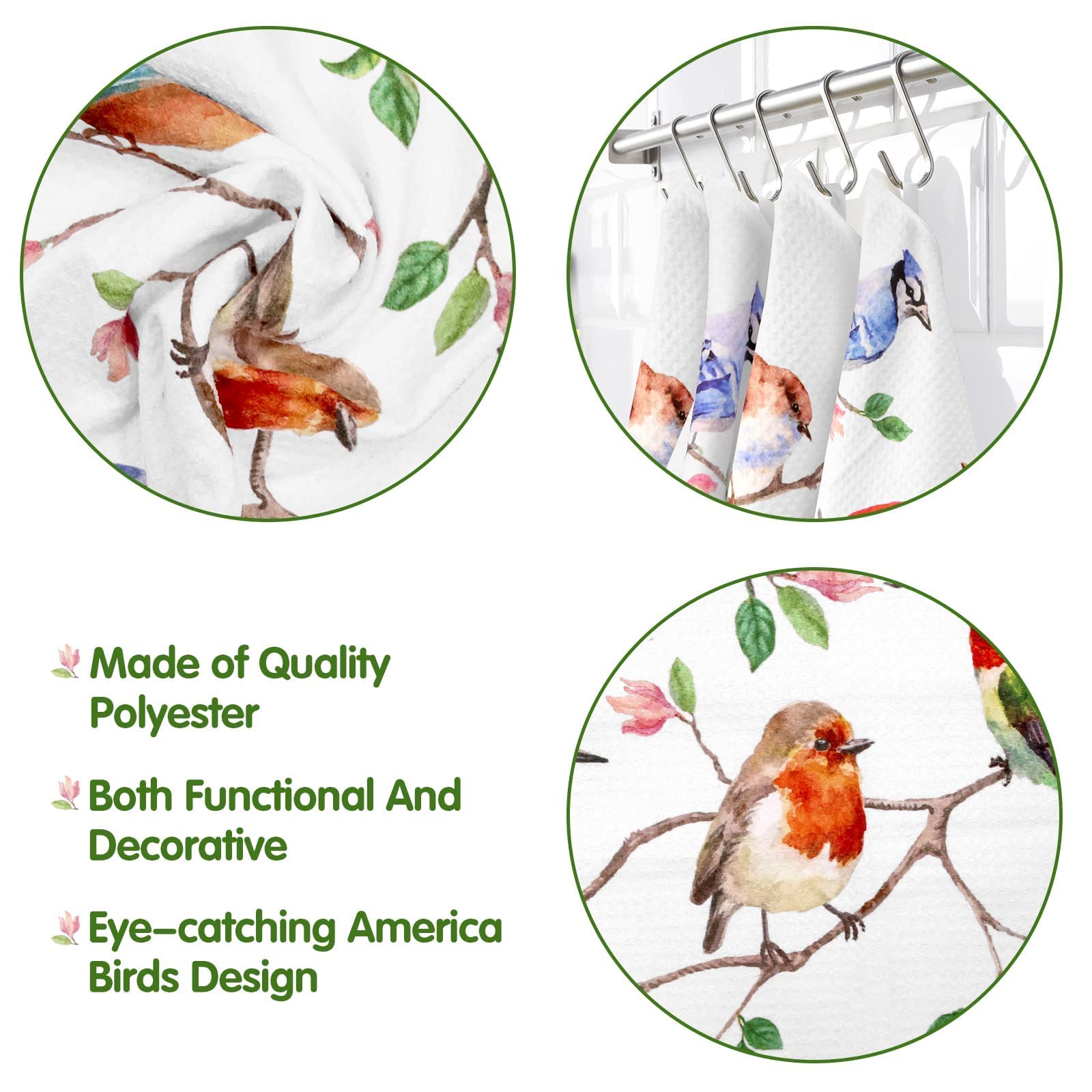 Vansolinne Birds Kitchen Towels Birds On Branch Dish Towels Set Of 4 Cardinal Hummingbird Bluejay Absorbent Hand Towels Tea Towe