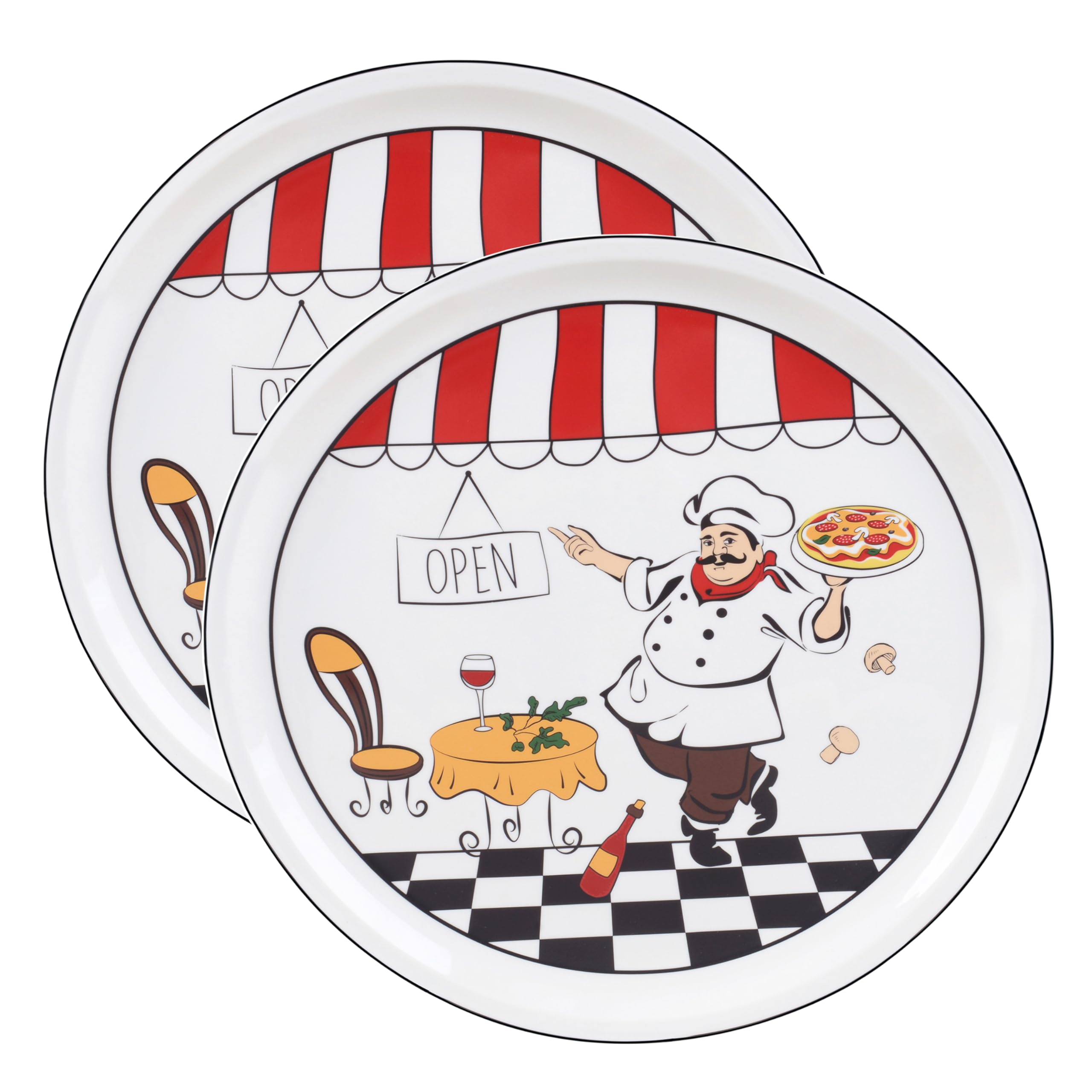 Lorren Home Trends 2 Piece Round 12 Pizza-Serving Platters, Chef Design