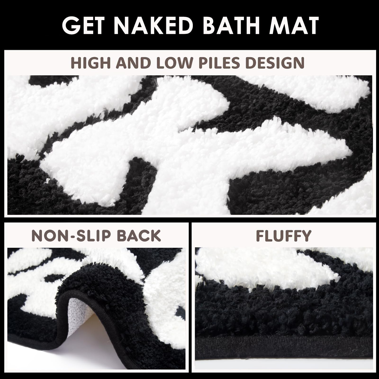 Dyefury Irregular Shaped Get Naked Bath Mat - Funny Bathroom Rugs, Small Cute Bathroom Decor, Non-Slip Black And White Bathroom