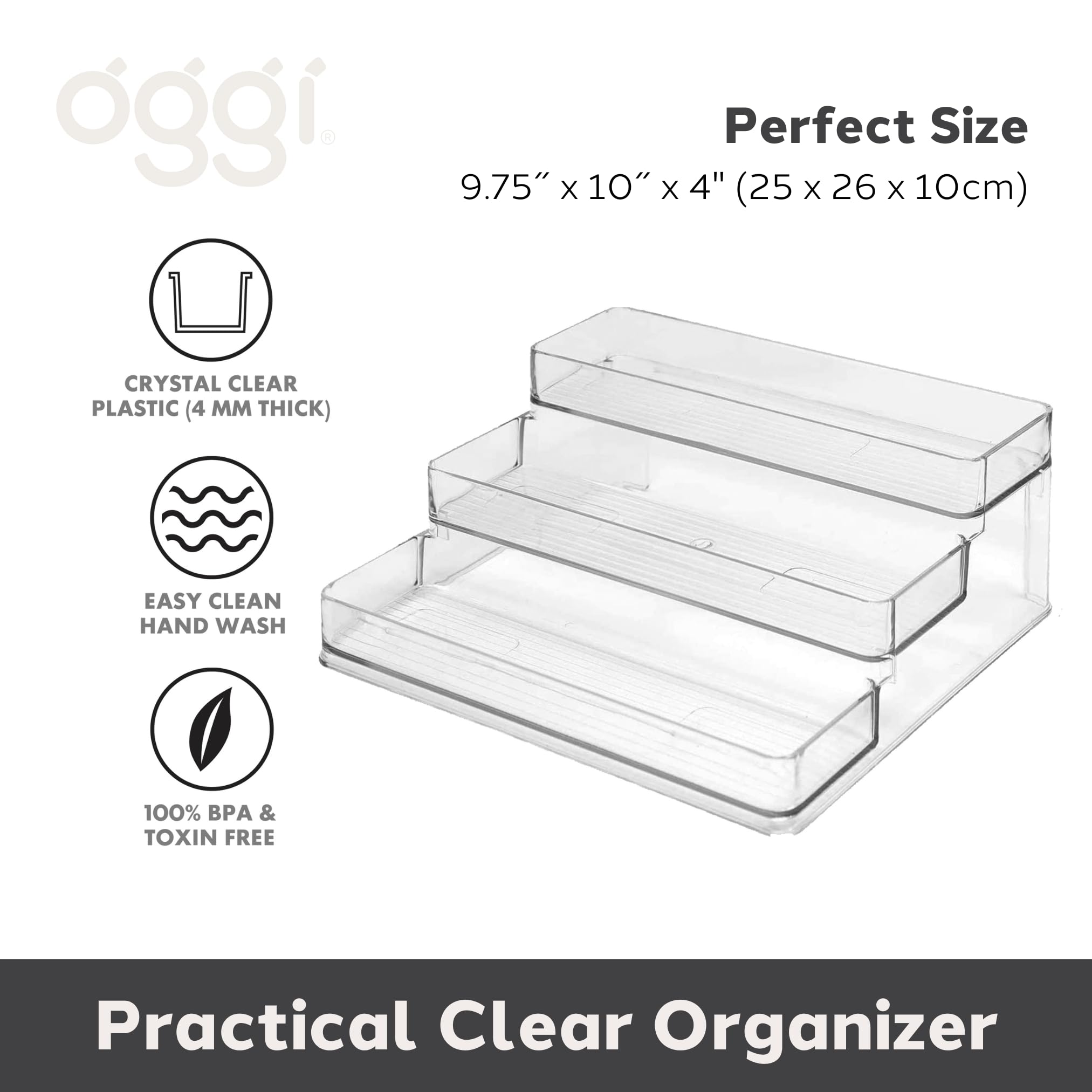 Oggi 3 Tier Spice Organizer & Pantry Storage- For Shelf, Kitchen Cabinet, Spice Rack, Pantry Organization And Storage, Clear She