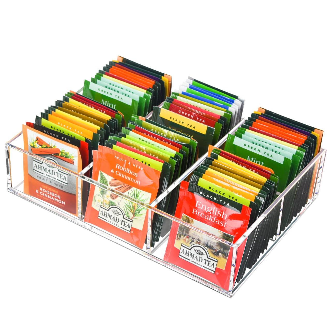 Tasybox Acrylic Tea Bag Organizer, Clear Tea Bag Holder, Drawer Organizer
