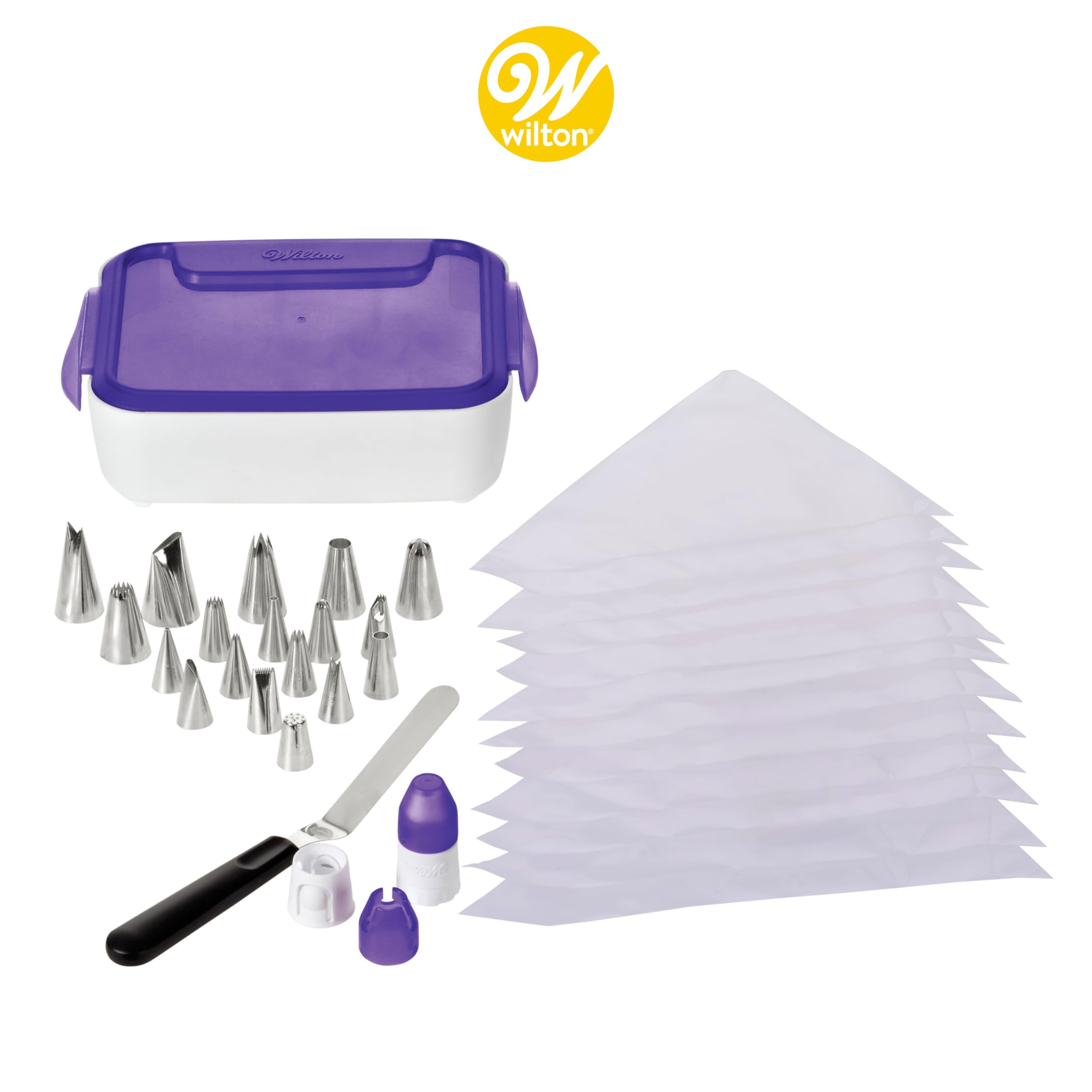 Wilton Cake Decorating Supplies Kit - Decorate Treats With Your Organized Decorating Tool Set, Disposable Pastry Bags, Stainless