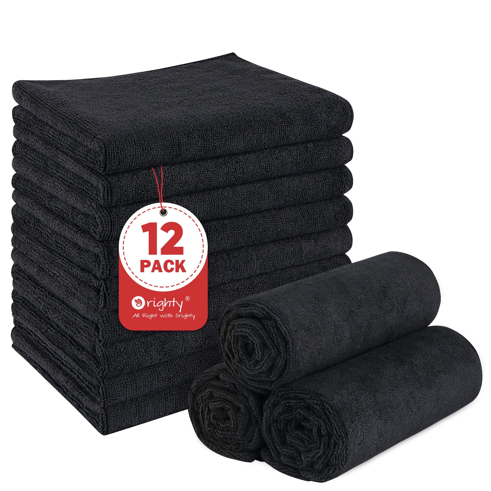Orighty Black Salon Towels Extra Large, Pack of 12(Not Bleach Proof, 18 x 30 Inches) Super Soft Gym Towels and Absorbent Microfi