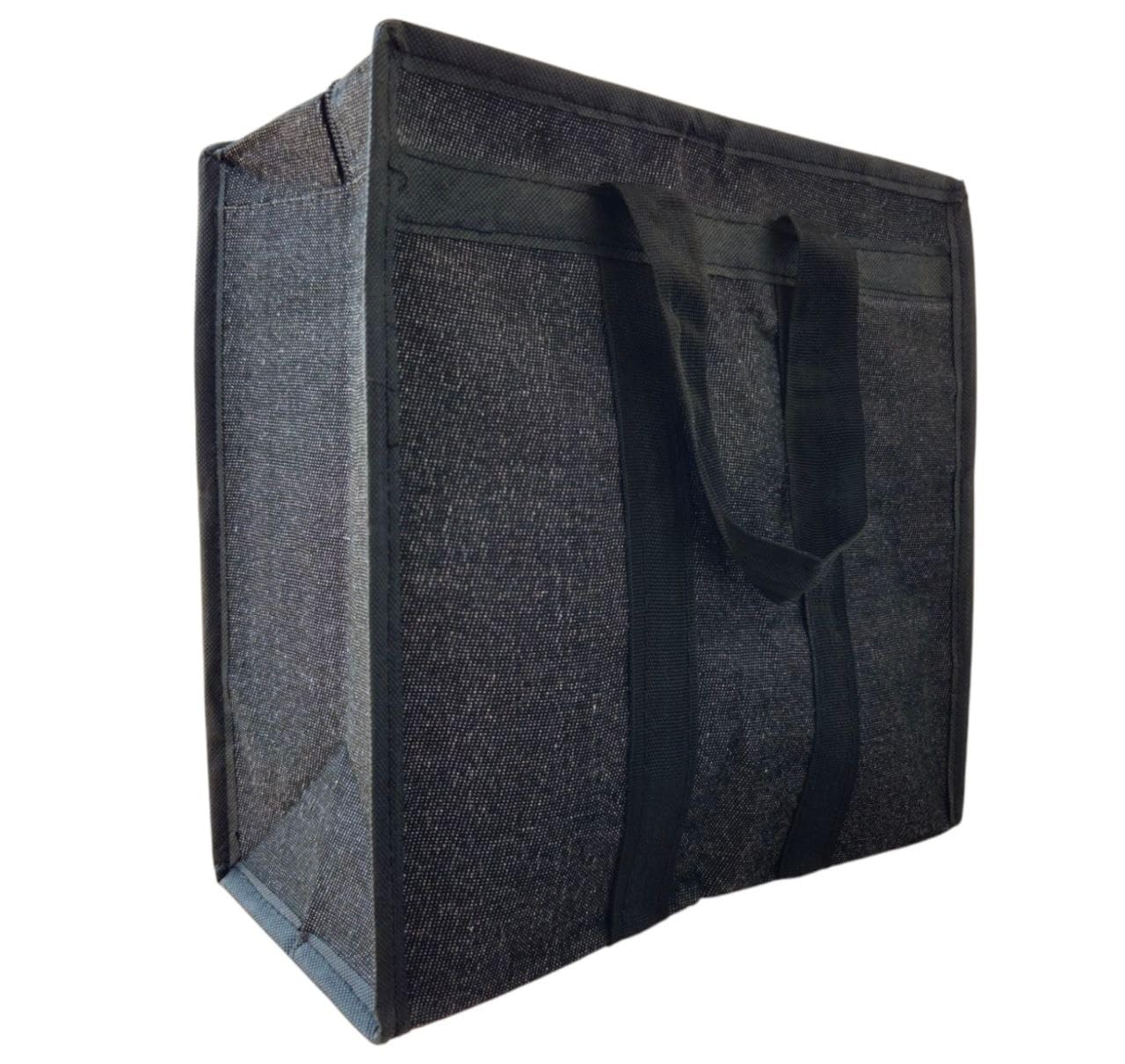 Bazera Eco-Friendly Canvas Lunch Bag With Tiffin Box Holder, Zipper Closure, And Reinforced Handle - Unisex Black, 30 X 15 X 30 