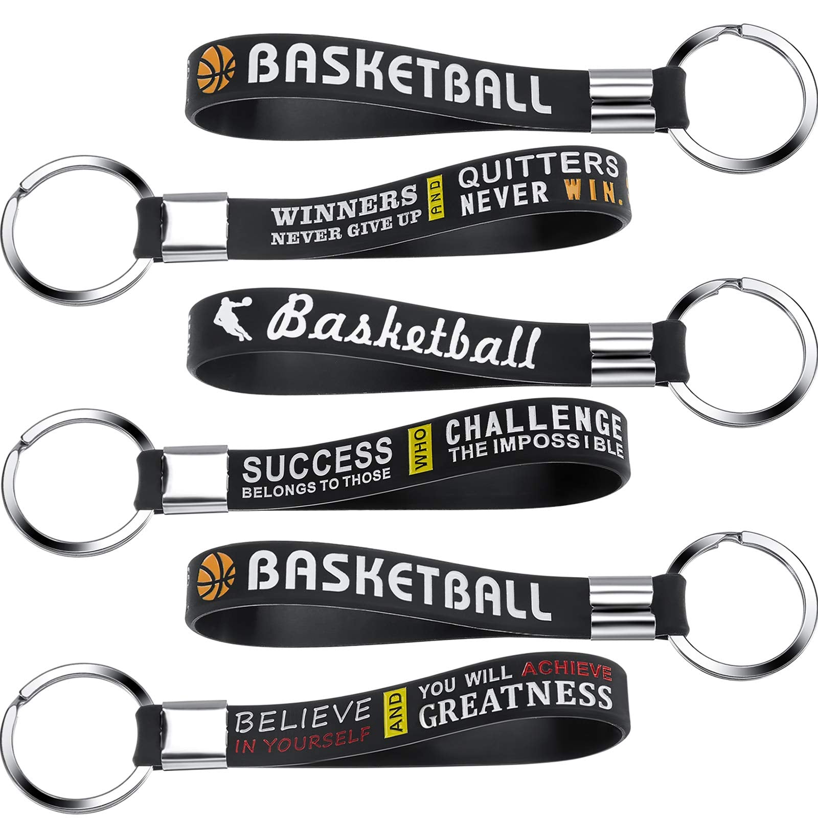 WILLBOND 24 Pieces Basketball Wristlet Keychain Basketball Senior Night Gifts Keychains with Motivational Quotes Silicone Wrist 