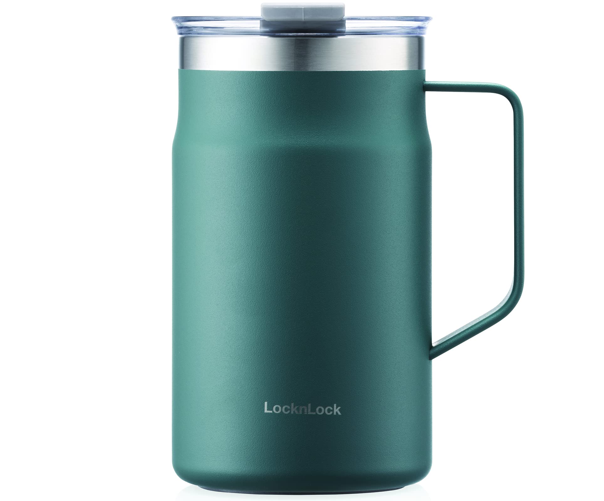 Locknlock Metro Mug Premium 18/8 Stainless Steel Double Wall Insulated With Handle Perfect For Table With Lid, Dark Green, 20 Oz