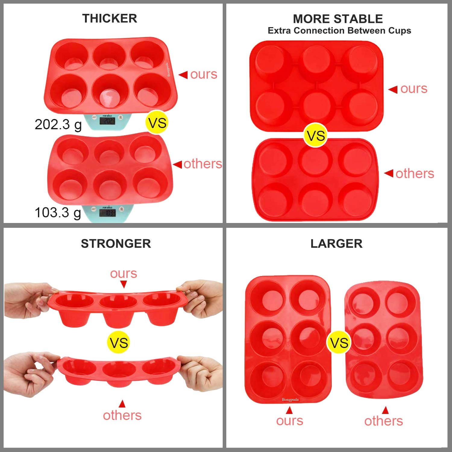 Bongpuda Silicone Large Muffin Pan 2 Pack,6 Cup Large Silicone Cupcake Pan,Non-Stick Jumbo Muffin Pans,Food Grade Cupcake Molds,